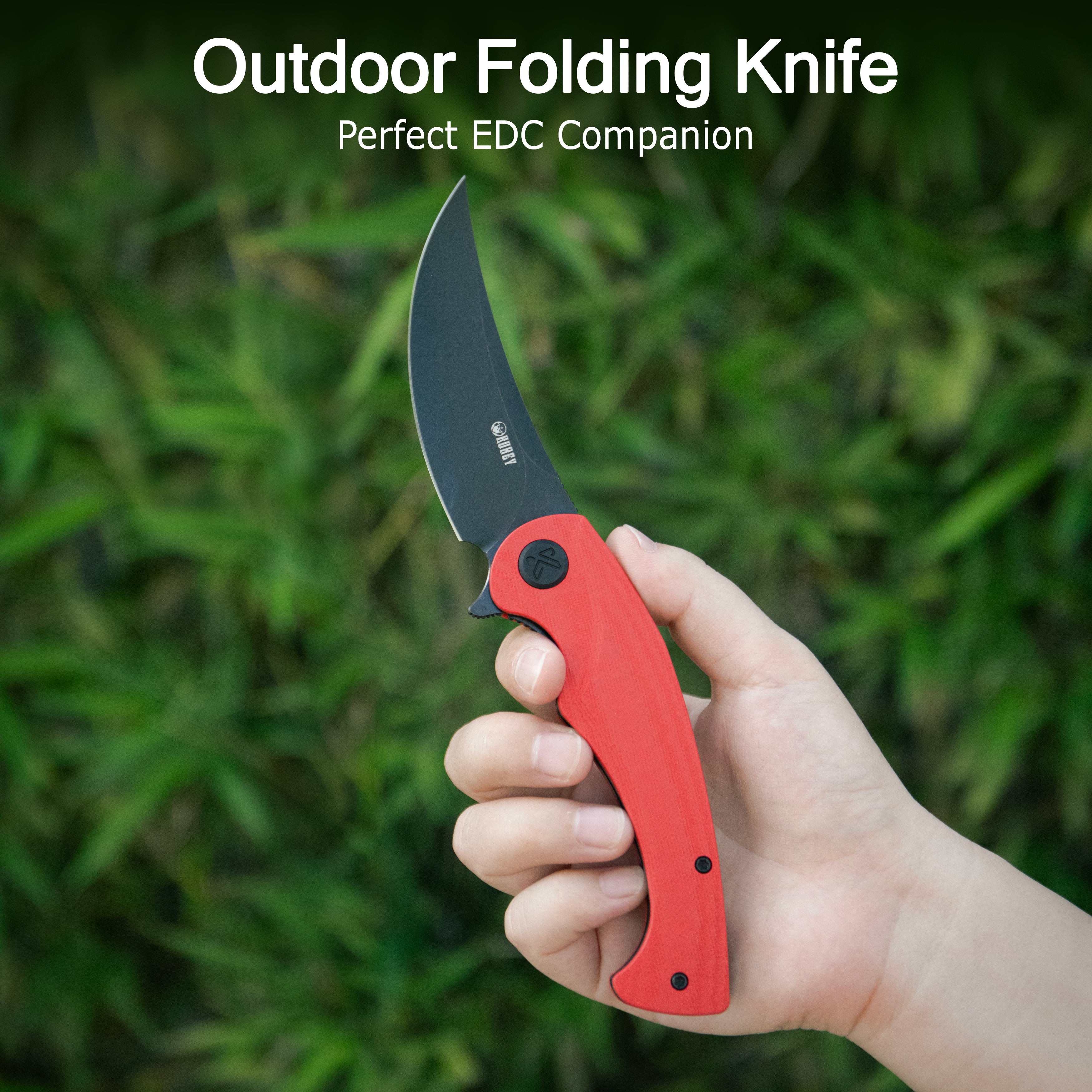 Kubey Scimitar Liner Lock Folding Knife Tan G10 Handle 3.46" Bead Blast 14C28N KU173M