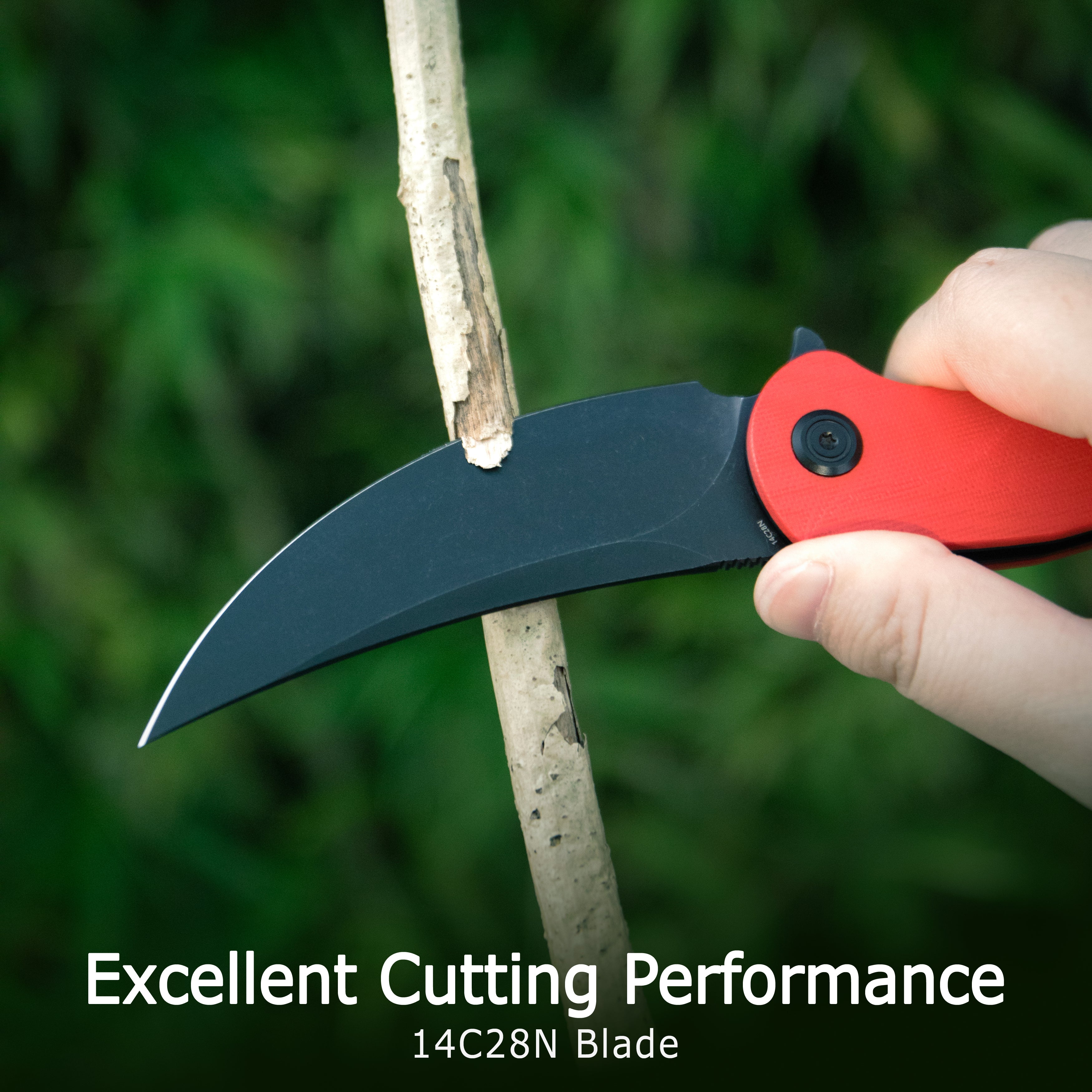 Kubey Scimitar Liner Lock Folding Knife Tan G10 Handle 3.46" Bead Blast 14C28N KU173M