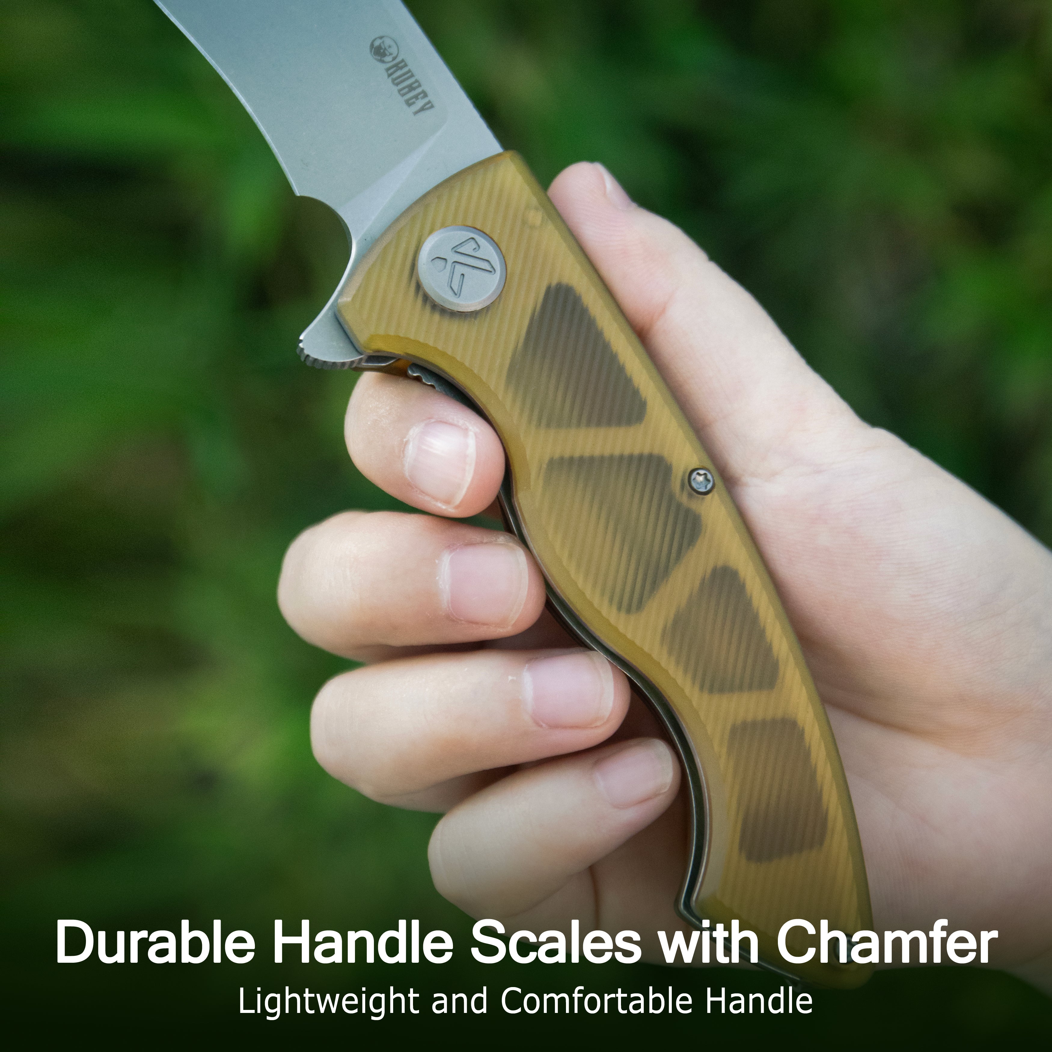 Kubey Timberwolf Flipper Outdoor Folding Knife Tan G-10 Handle 3.46" Blackwash 14C28N Blade KU208H