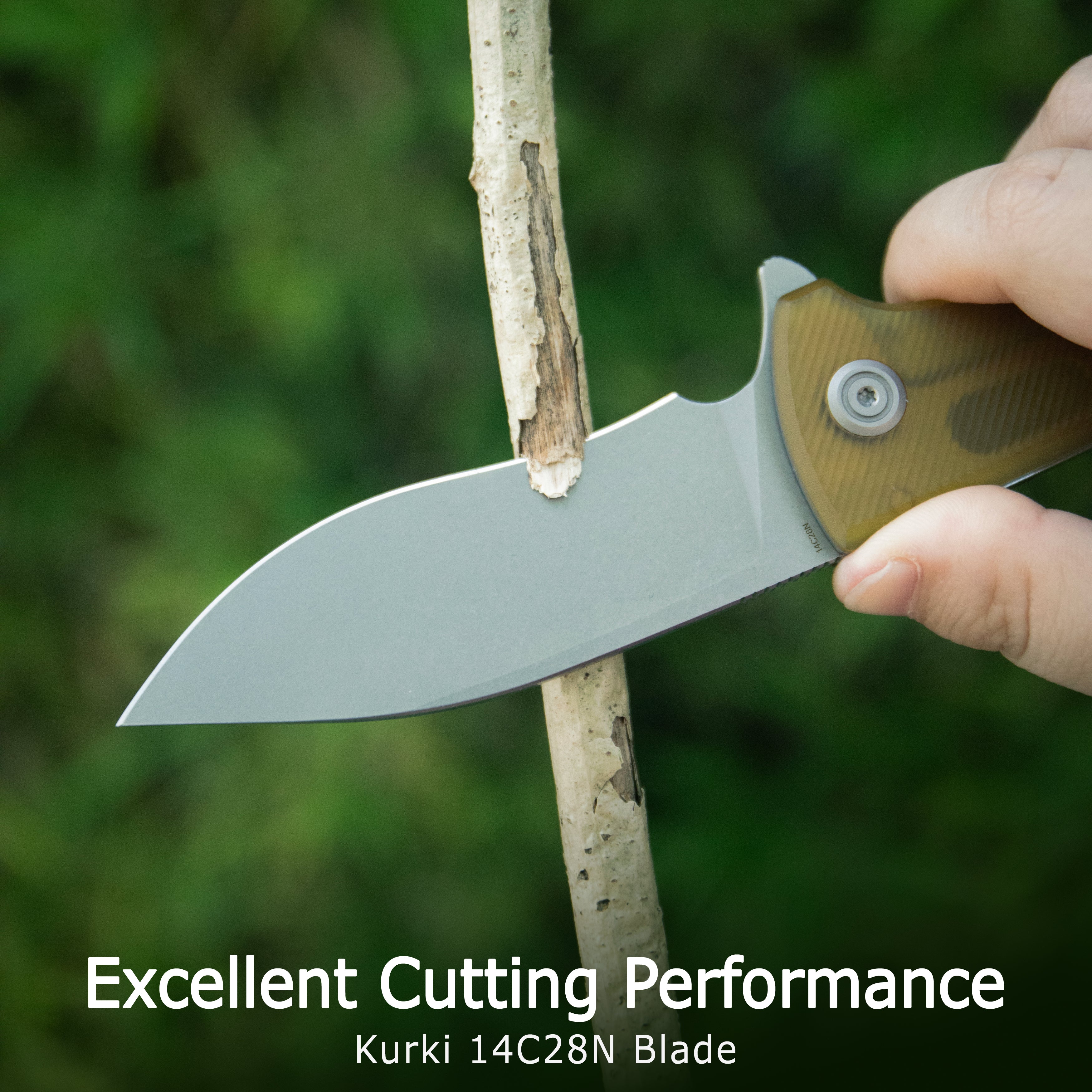 Kubey Timberwolf Flipper Outdoor Folding Knife Tan G-10 Handle 3.46" Blackwash 14C28N Blade KU208H
