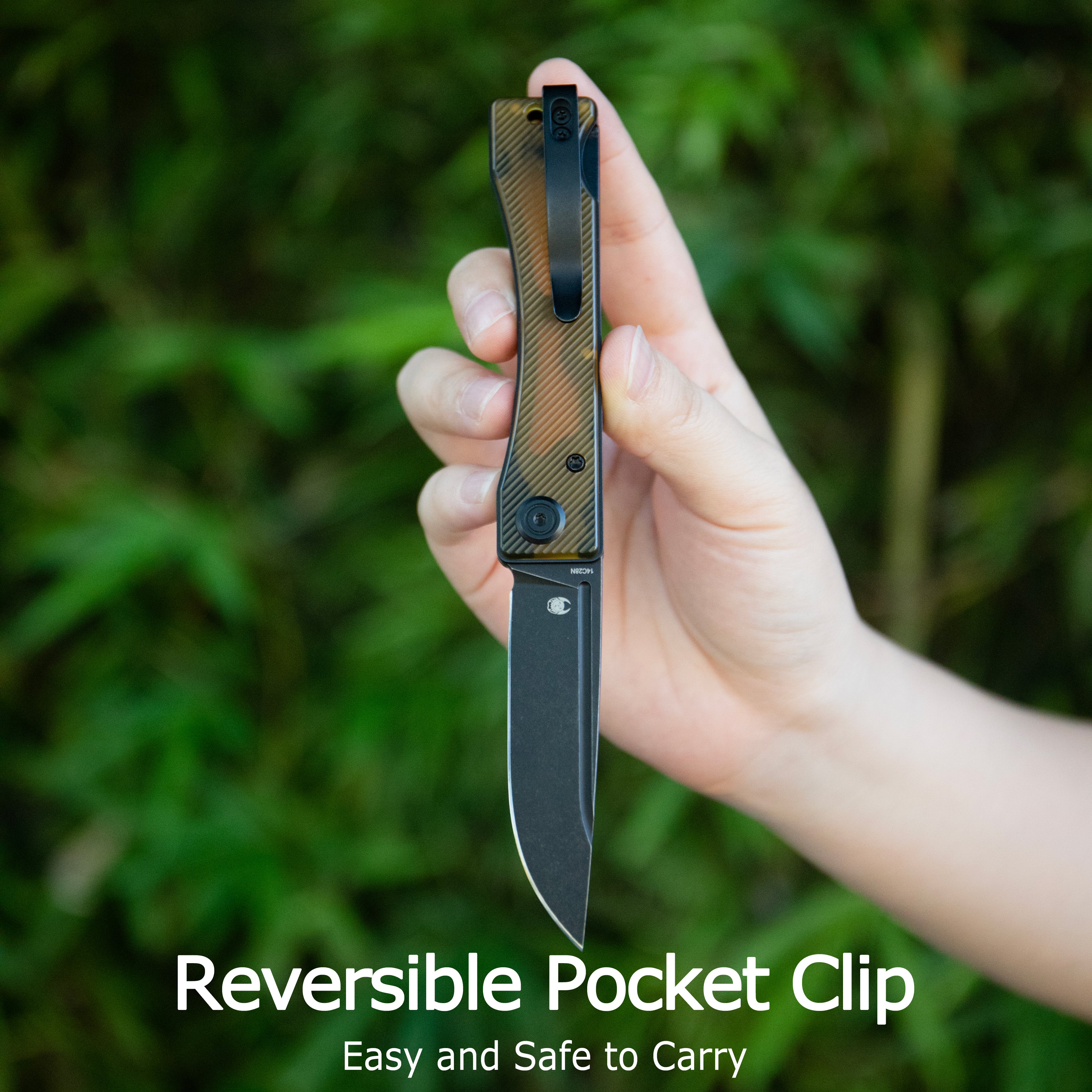 Kubey Akino Lockback Pocket Folding Knife Jade G10 Handle 3.15" Bead Blasted Sandvik 14C28N KU2102B