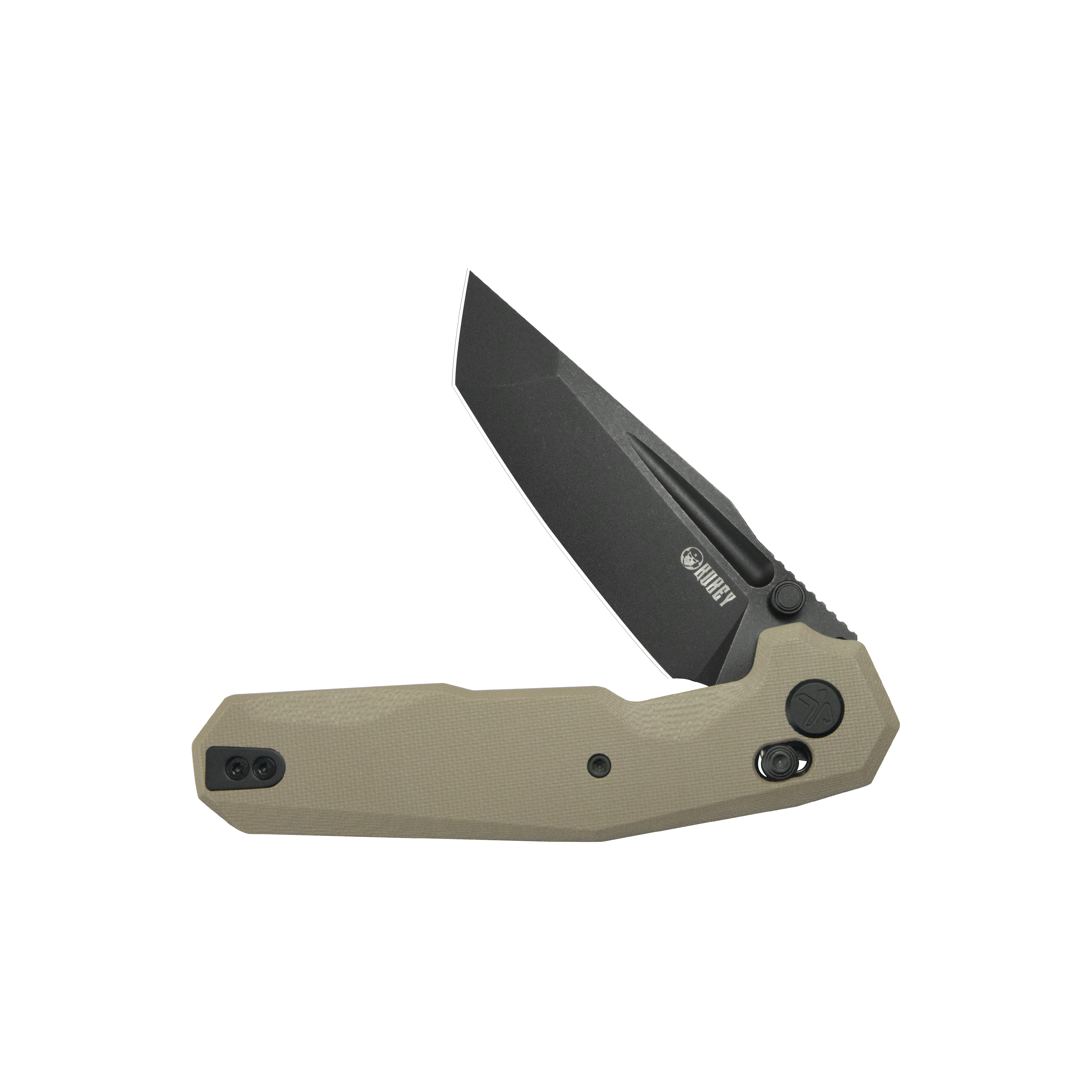Kubey Carve Crossbar Lock Tactical Folding Knife Beige G10 Handle 3.27'' Blackwash 14C28N Blade KU237C