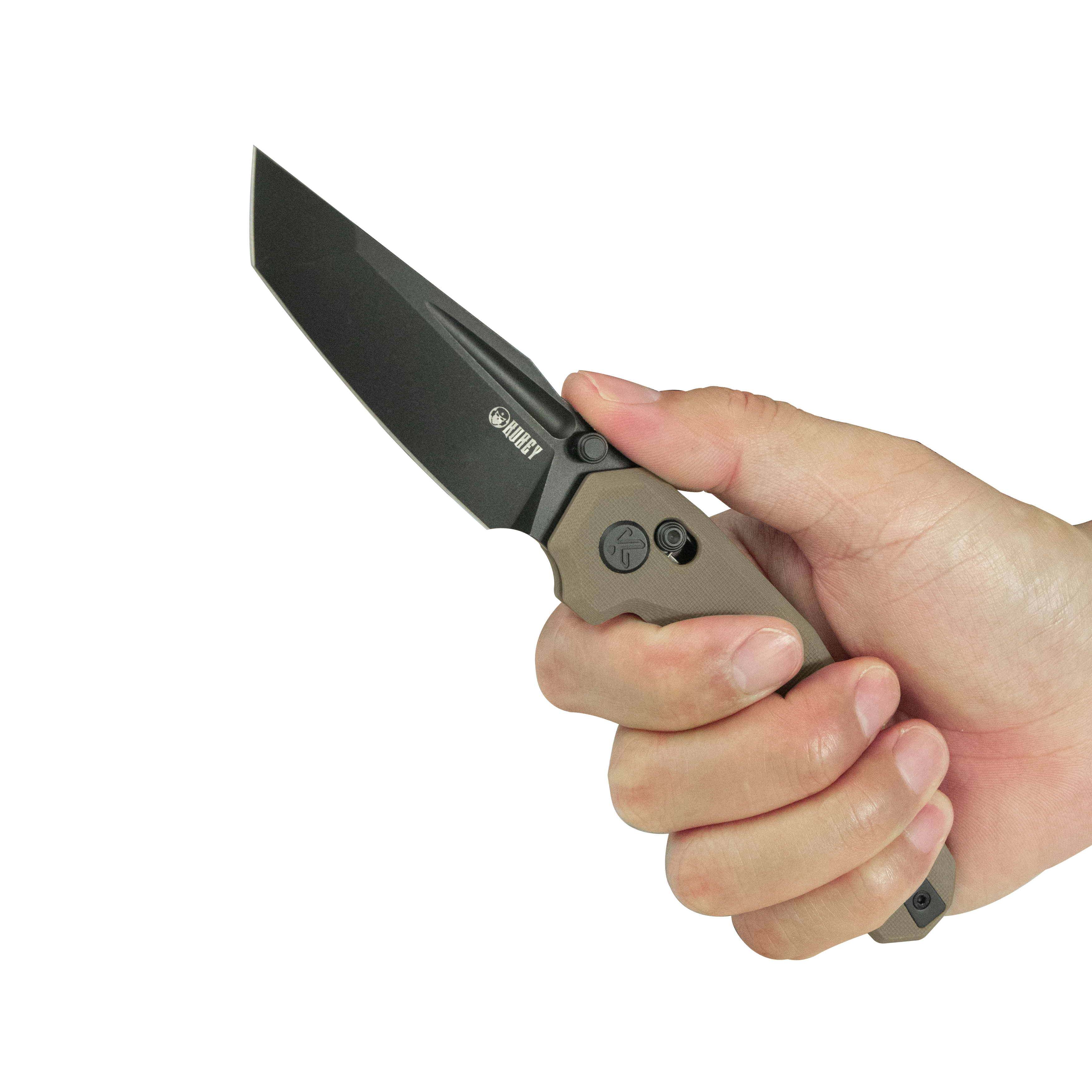 Kubey Carve Crossbar Lock Tactical Folding Knife Beige G10 Handle 3.27'' Blackwash 14C28N Blade KU237C