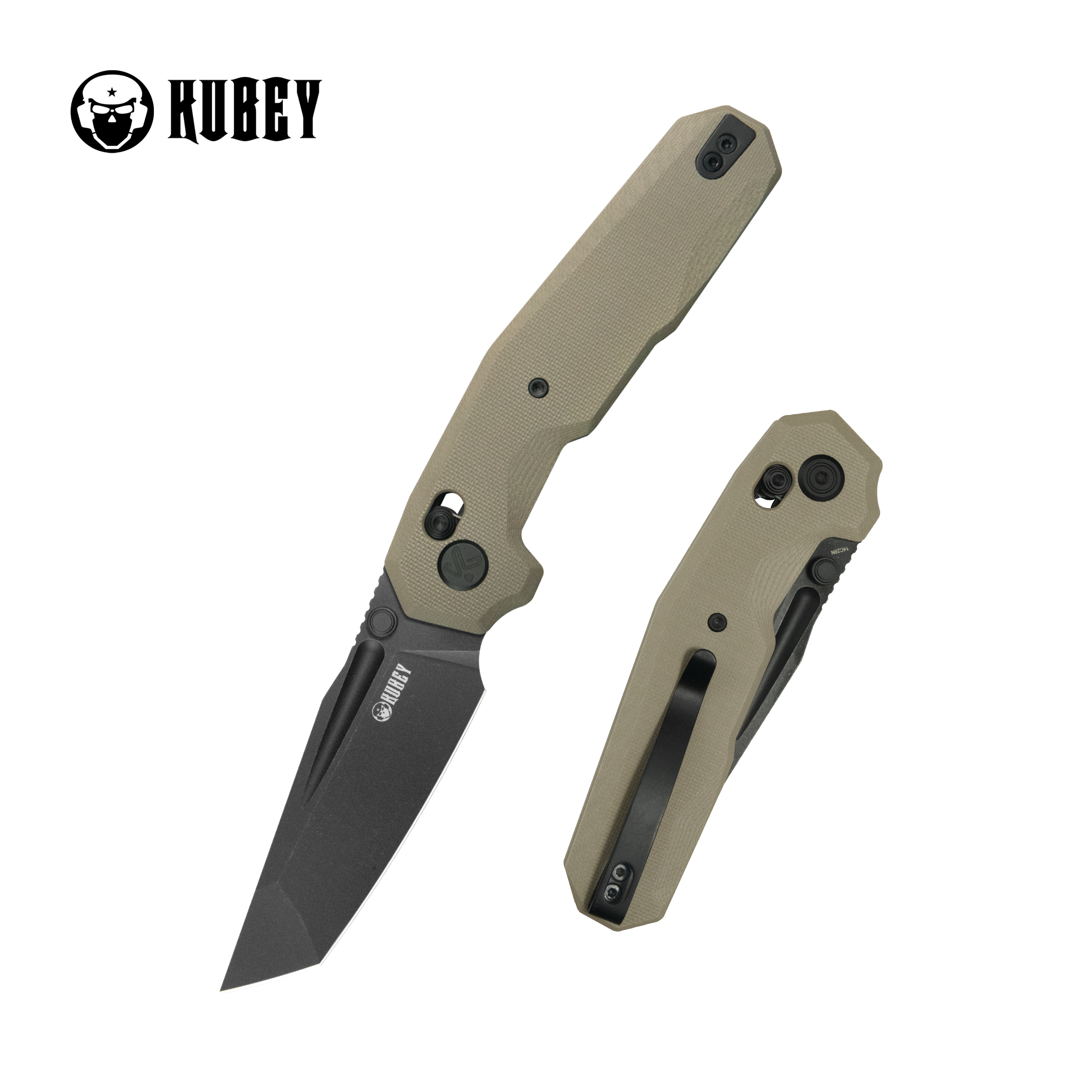 Kubey Carve Crossbar Lock Tactical Folding Knife Beige G10 Handle 3.27'' Blackwash 14C28N Blade KU237C