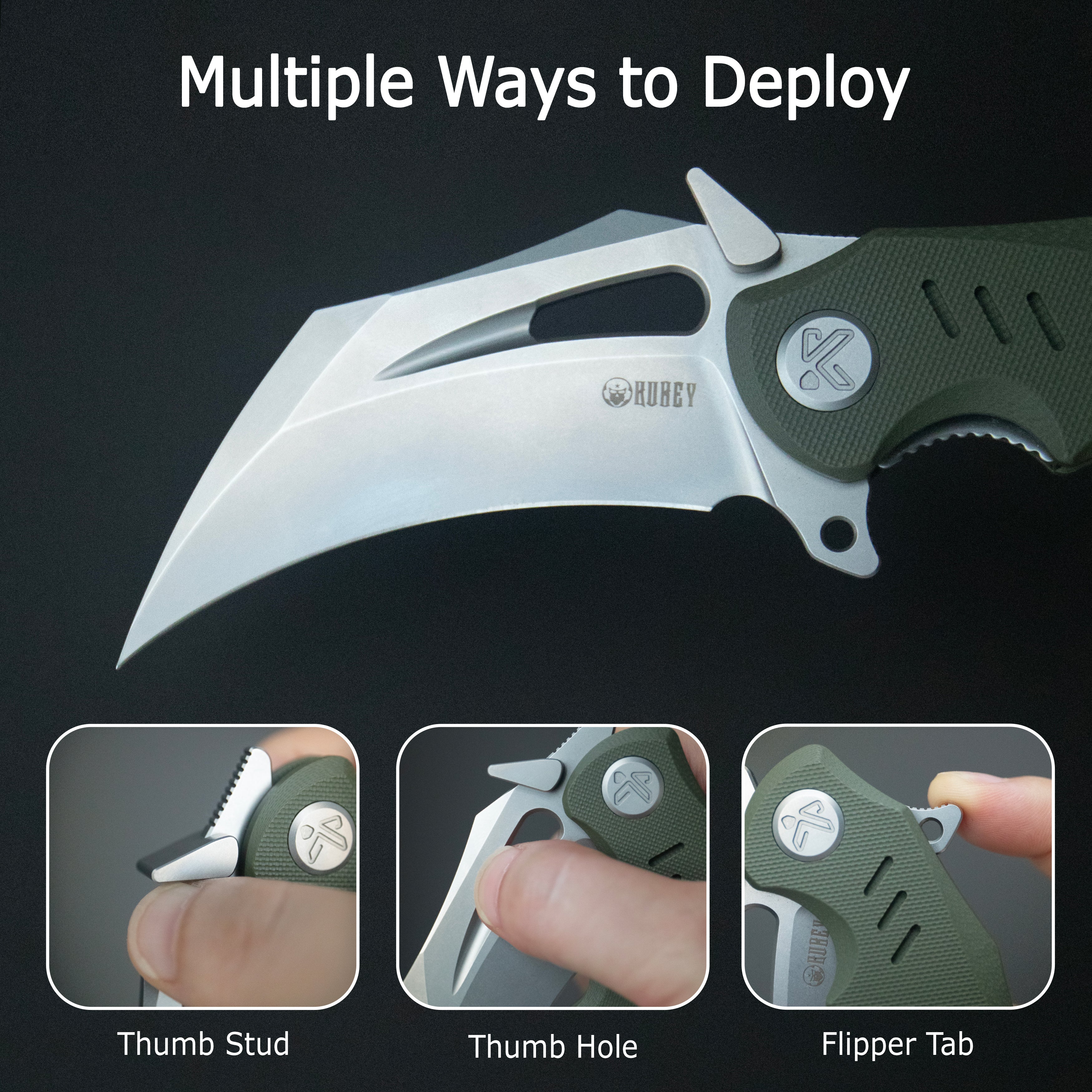 Kubey Wrath Karambit Folding Knife Tan G-10 Handle 2.68" Beadblast 14C28N Blade KU261C