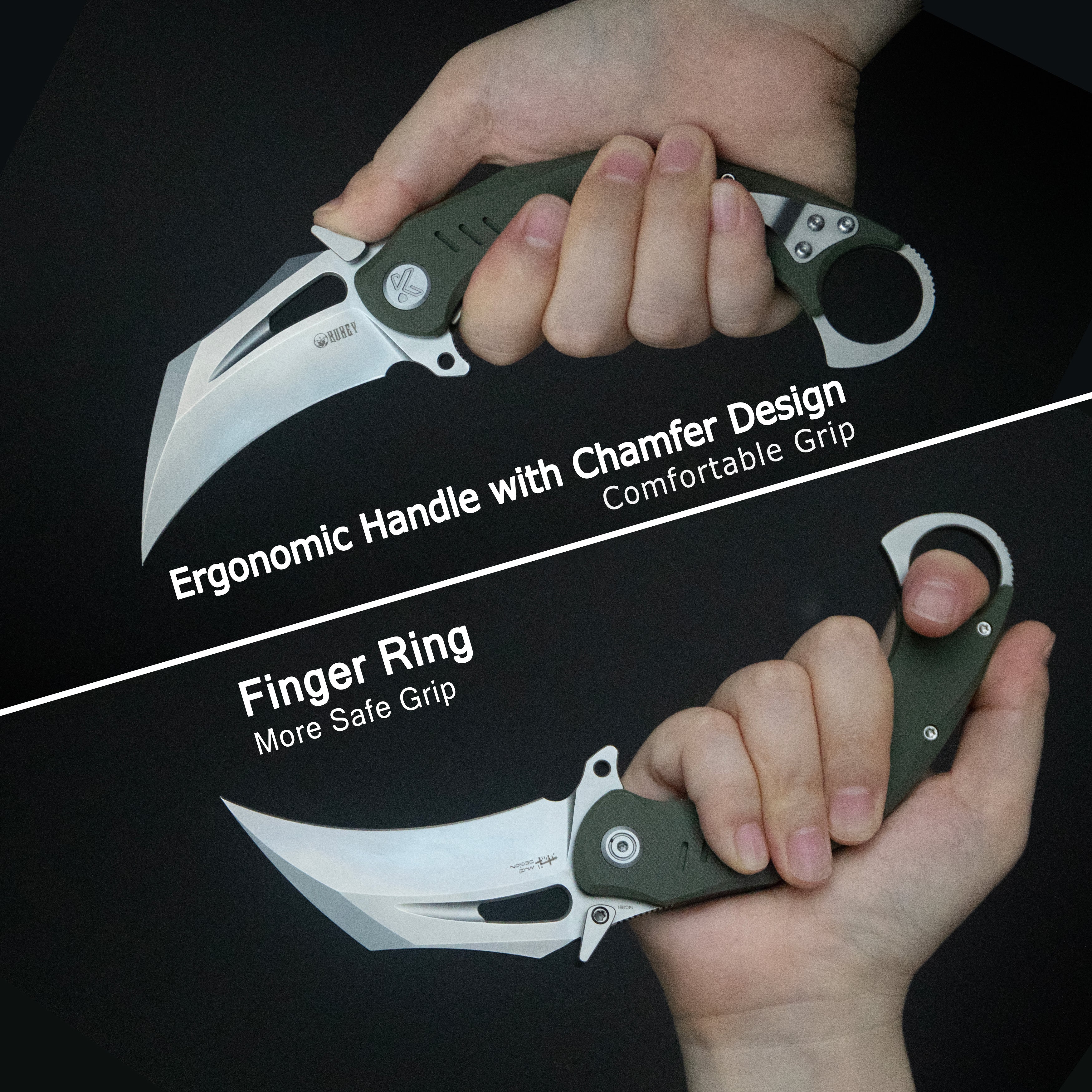 Kubey Wrath Karambit Folding Knife Tan G-10 Handle 2.68" Beadblast 14C28N Blade KU261C