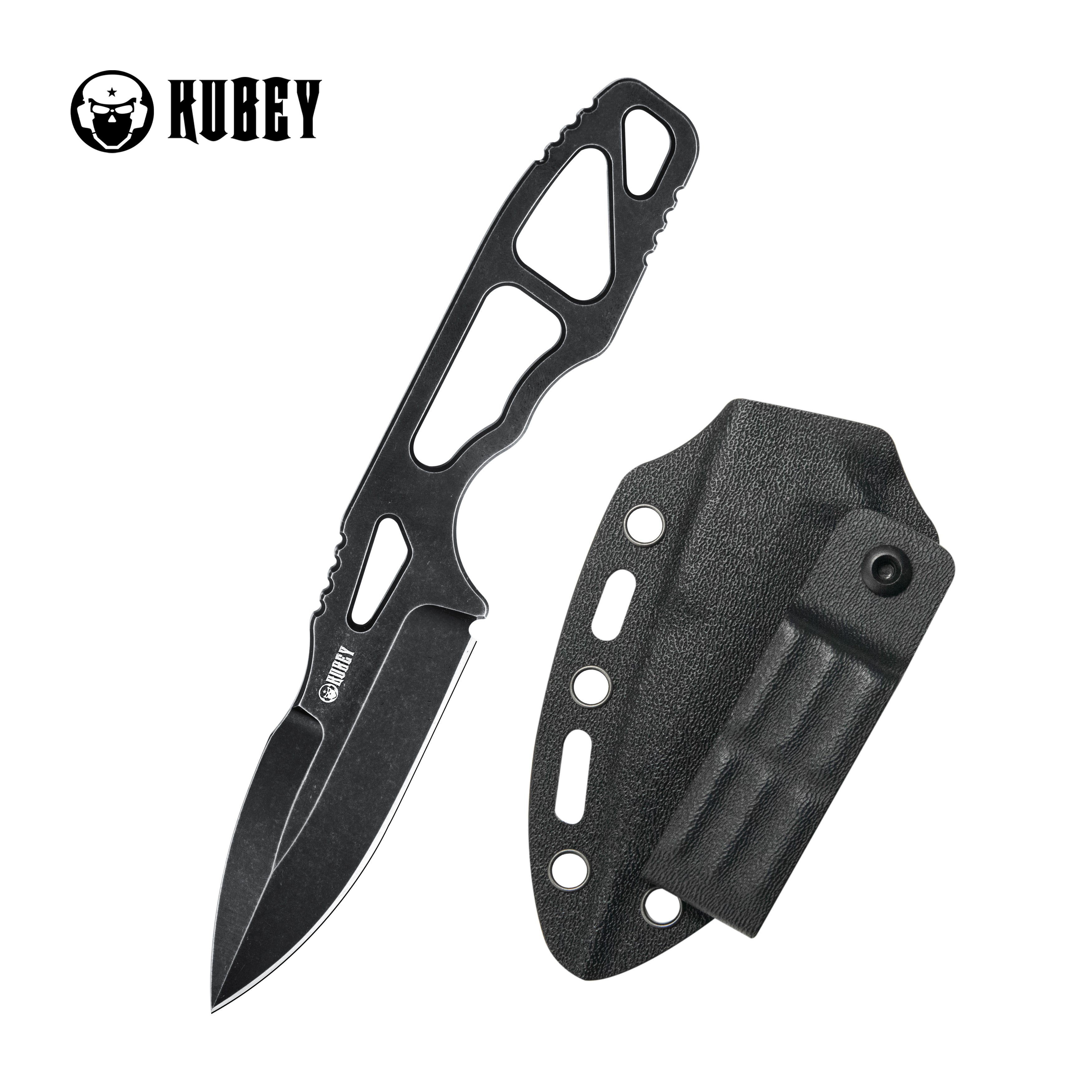 Kubey 7.62 TAG Fixed Blade Knife Blackwash AUS-10 Handle 3.15'' Blackwash AUS-10 Blade Knife KU282A