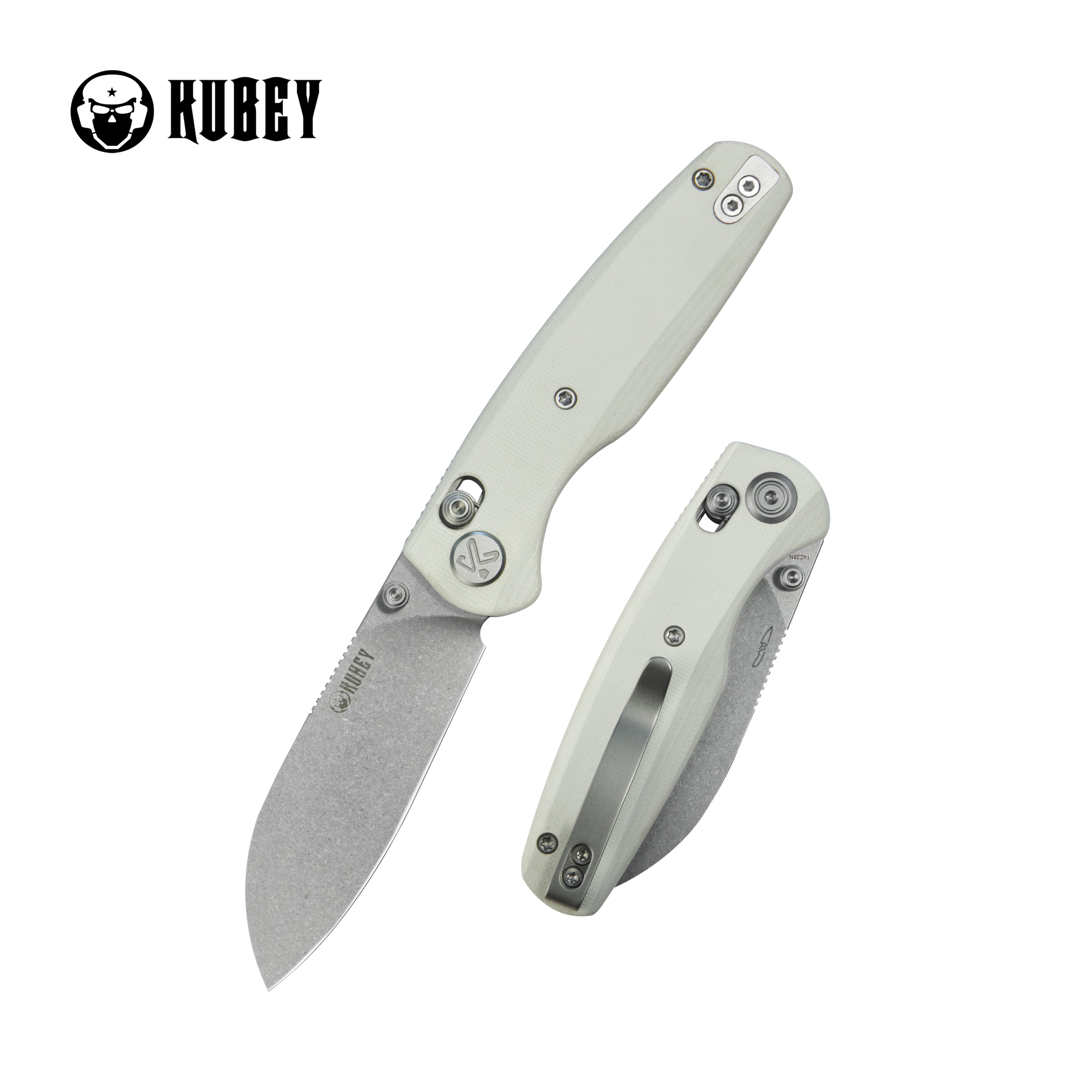 Kubey Breeze Every Carry Pocket Knife Crossbar Lock White G10 Handle 3.03" Stonewash 14C28N Blade KU288E