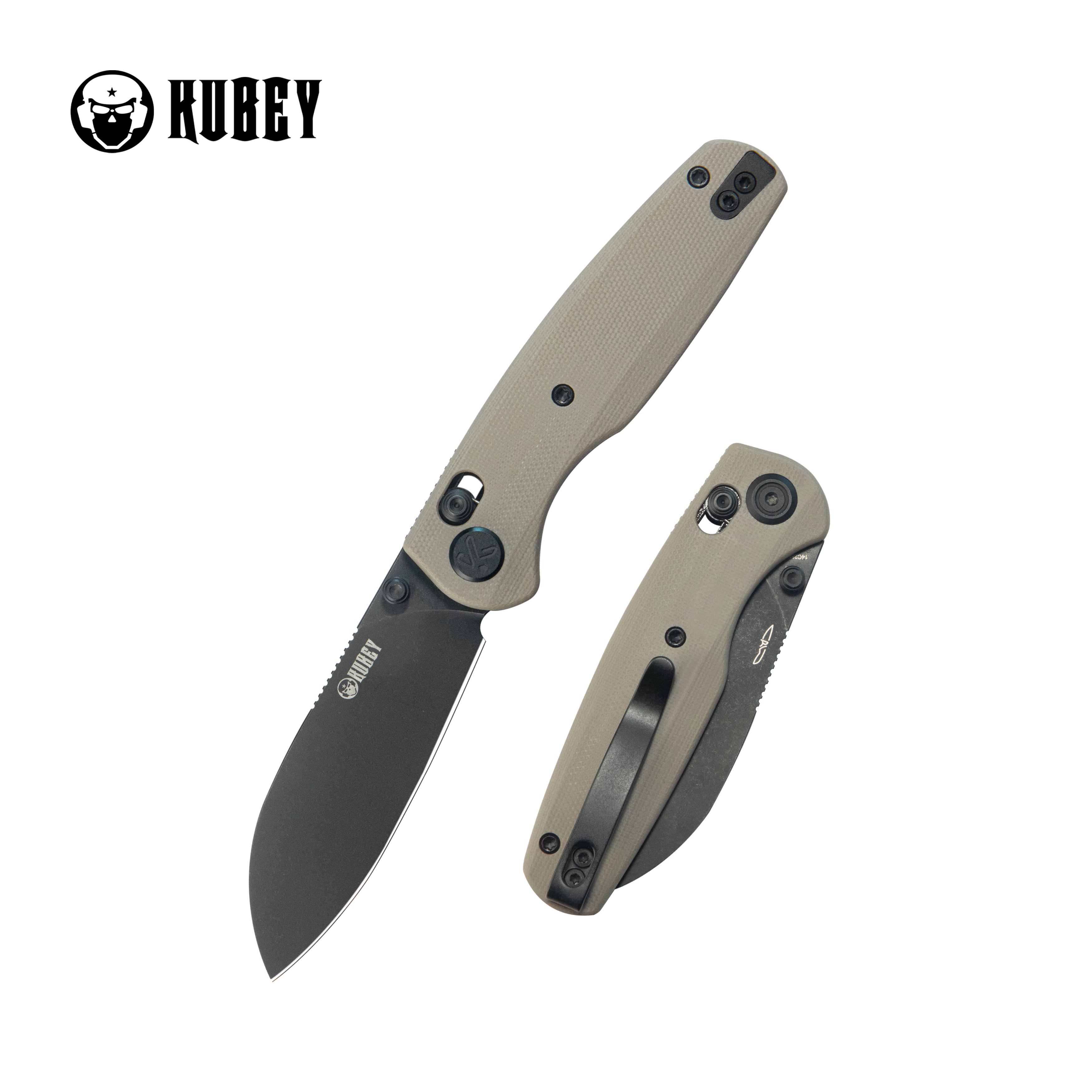 Kubey Breeze Every Carry Pocket Knife Crossbar Lock Tan G10 Handle 3.03" Blackwash 14C28N Blade KU288G