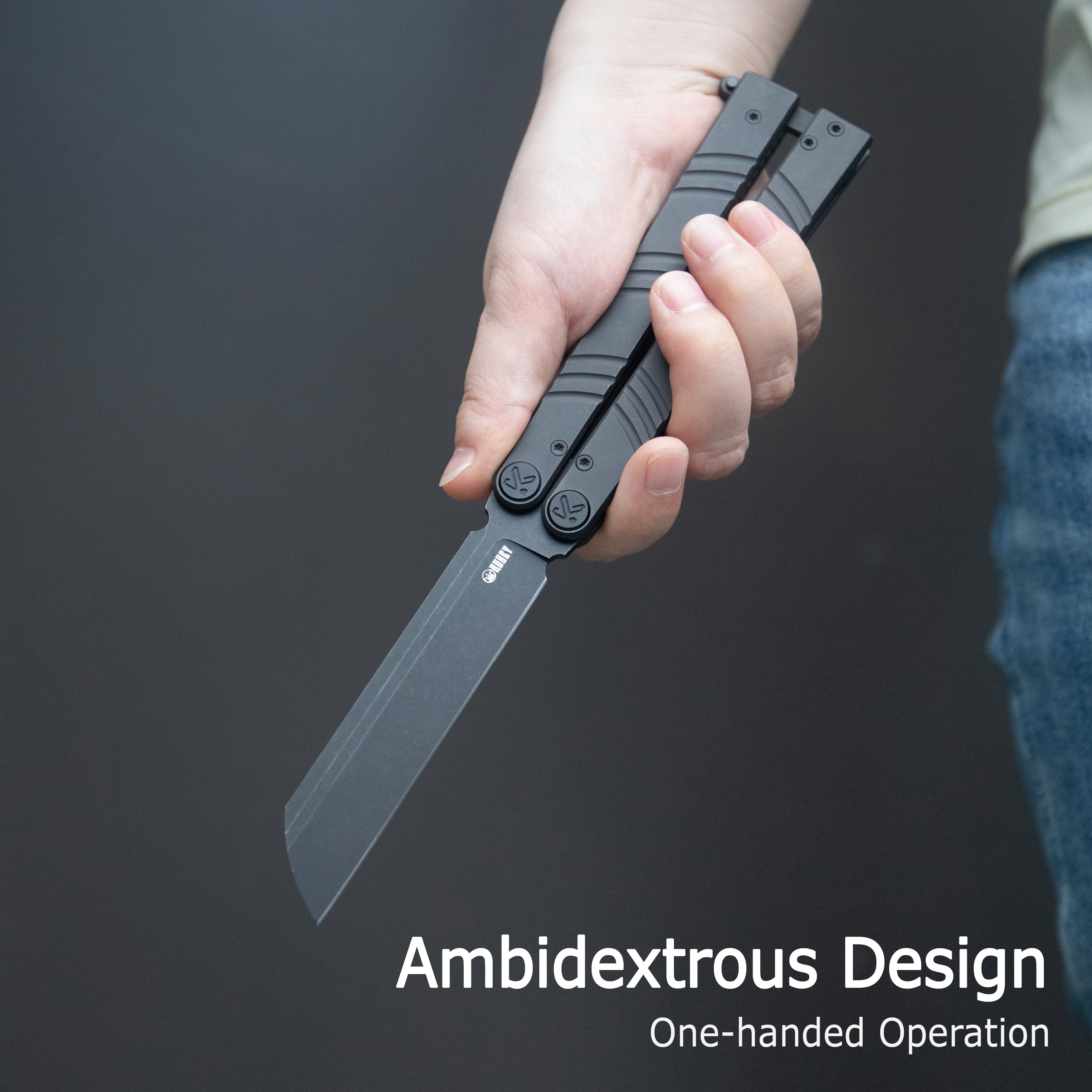 Kubey Ballistic EDC Basilong Sandblast Titanium Handle 4.09" Beadblast Sandvik 14C28N Blade Knife KU297A