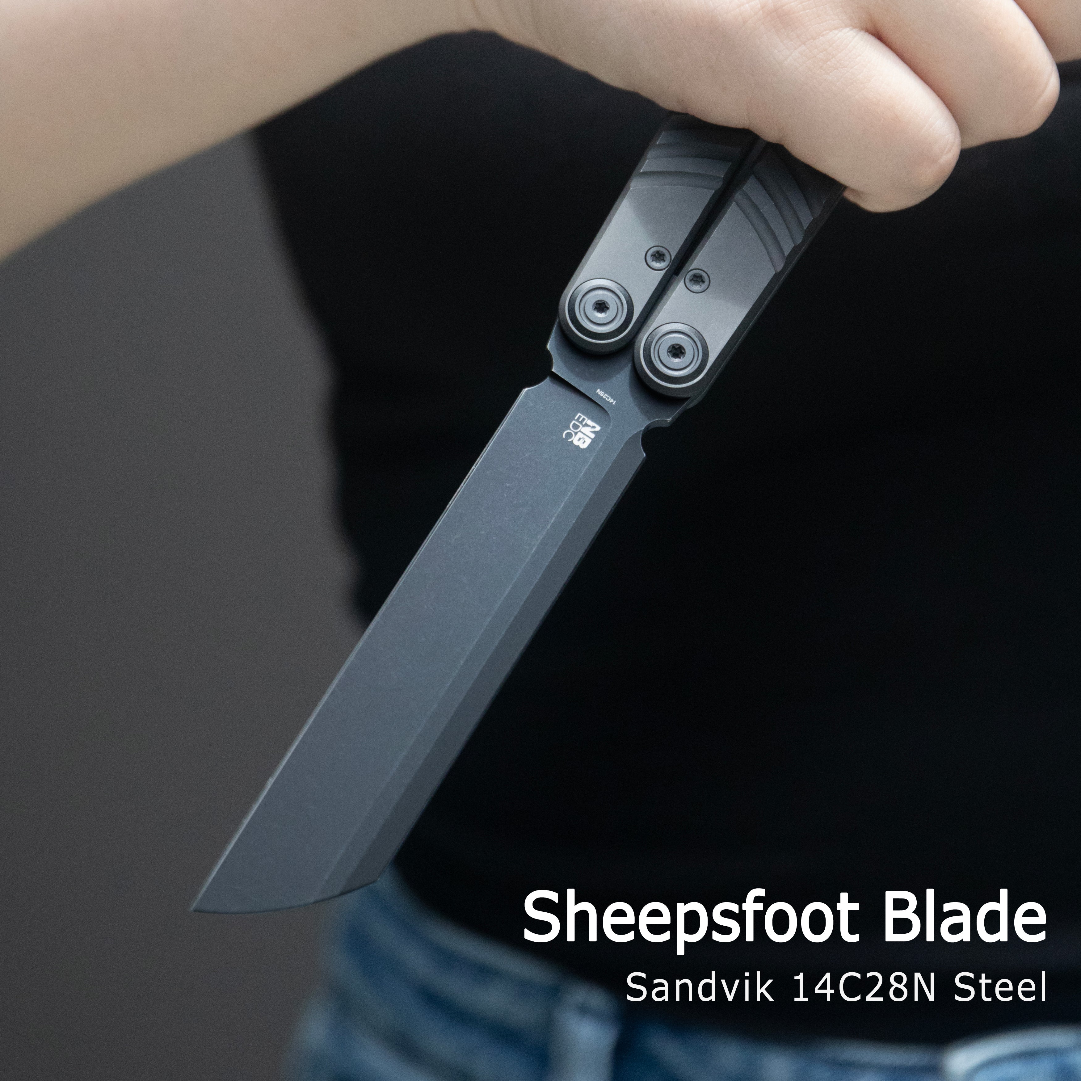 Kubey Ballistic EDC Basilong Sandblast Titanium Handle 4.09" Beadblast Sandvik 14C28N Blade Knife KU297A