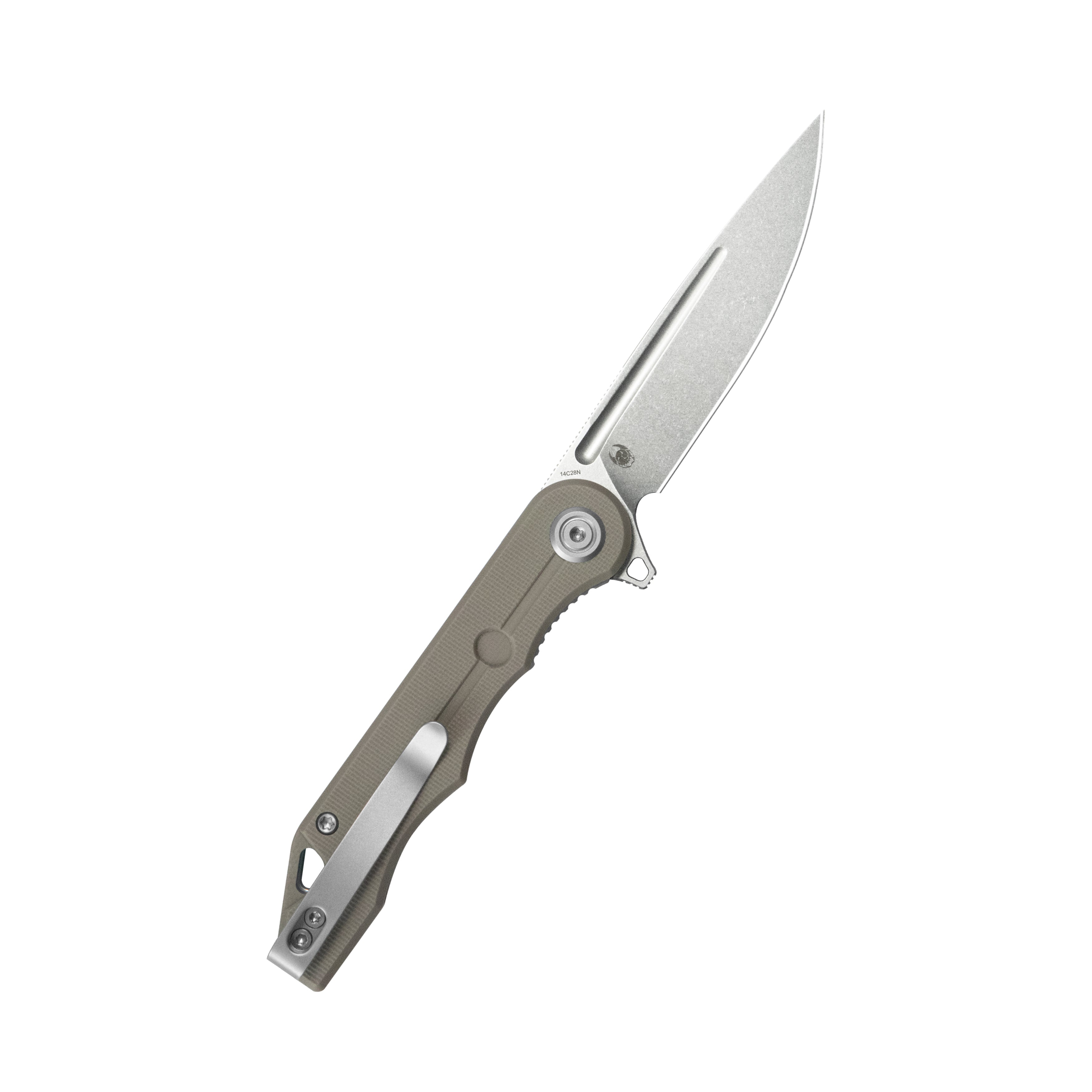 Mizo Liner Lock Flipper Folding Knife Khaki G10 Handle 3.15" Beadblast 14C28N KU312S