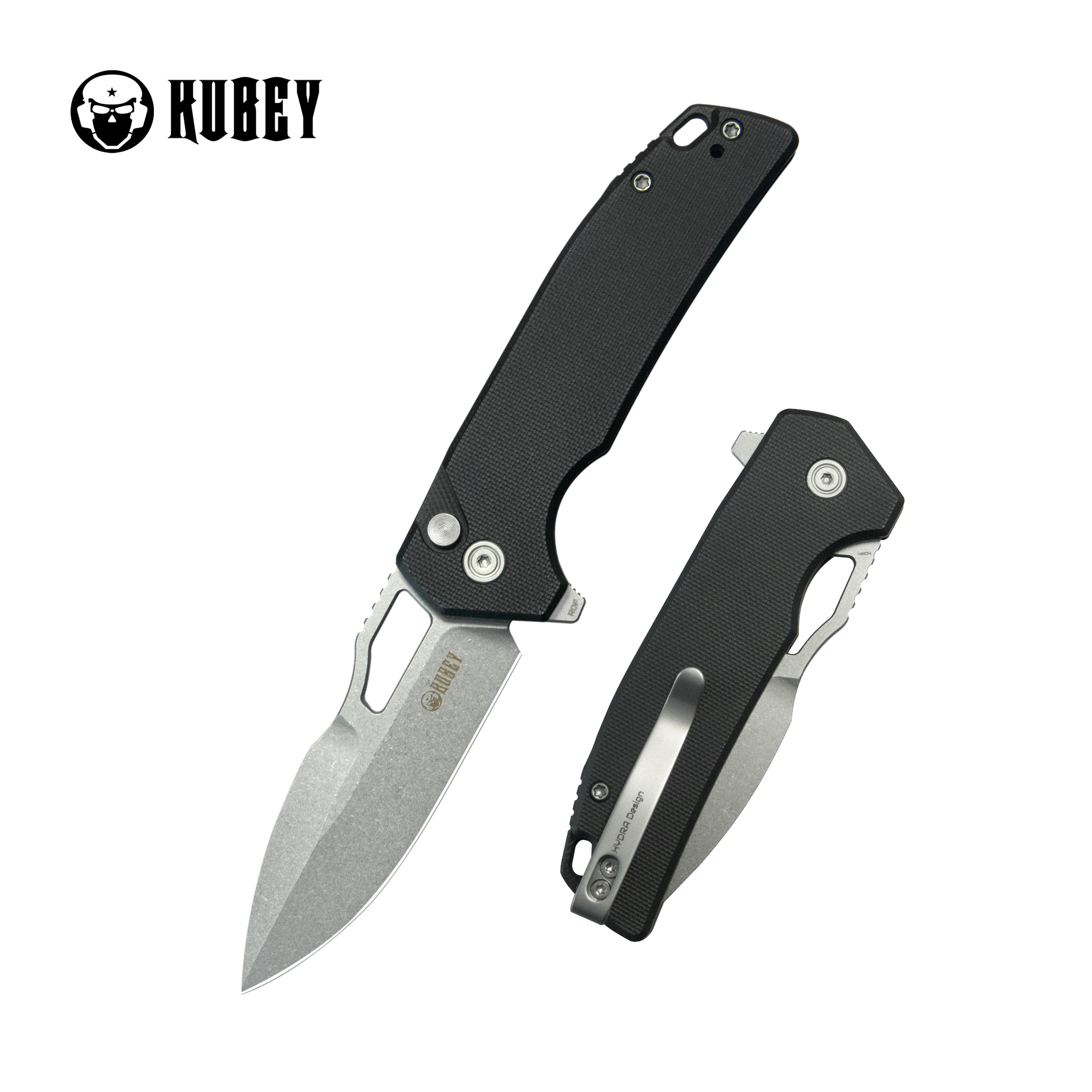 Kubey RDF Pocket Folding Knife Black G-10 Handle 3.11" Beadblast 14C28N Blade Knife KU316N