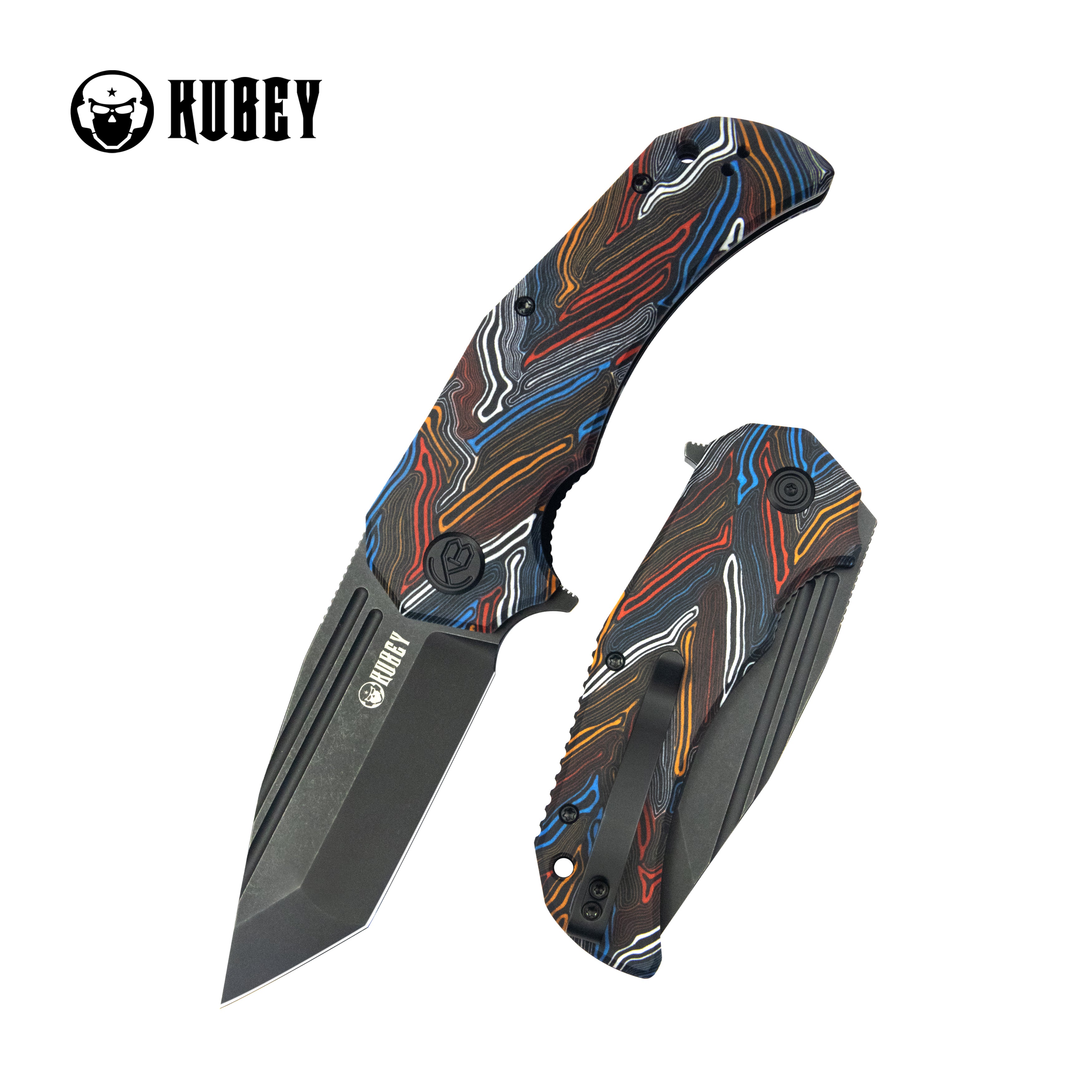 Mikkel Willumsen Design Bravo one Tanto Outdoor Folding Camping Knife Damascus Pattern Colorful G10 Handle 3.39" Blackwash AUS-10 KU318F