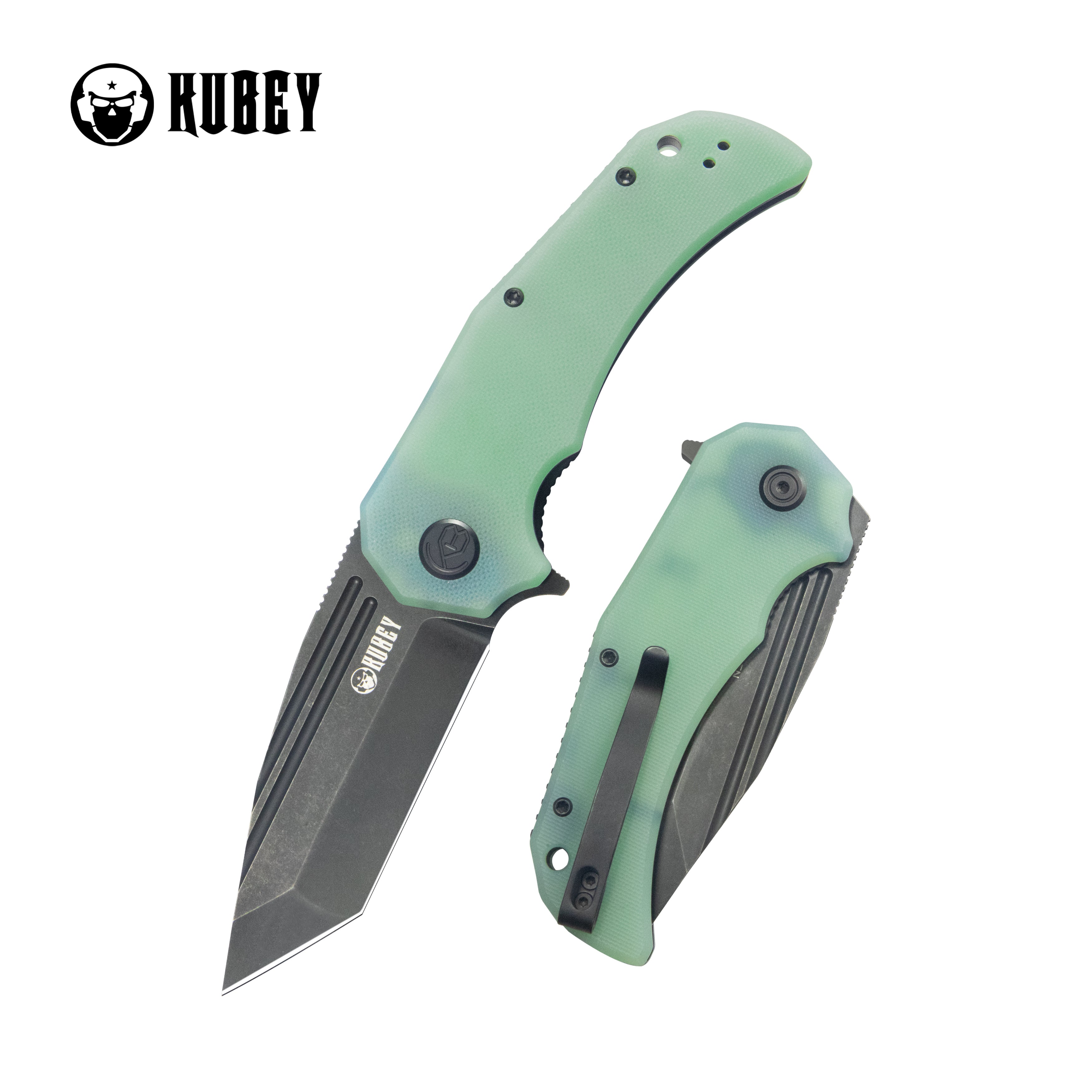 Mikkel Willumsen Design Bravo one Tanto Outdoor Folding Camping Knife Jade G10 Handle 3.39" Blackwash AUS-10 KU318G