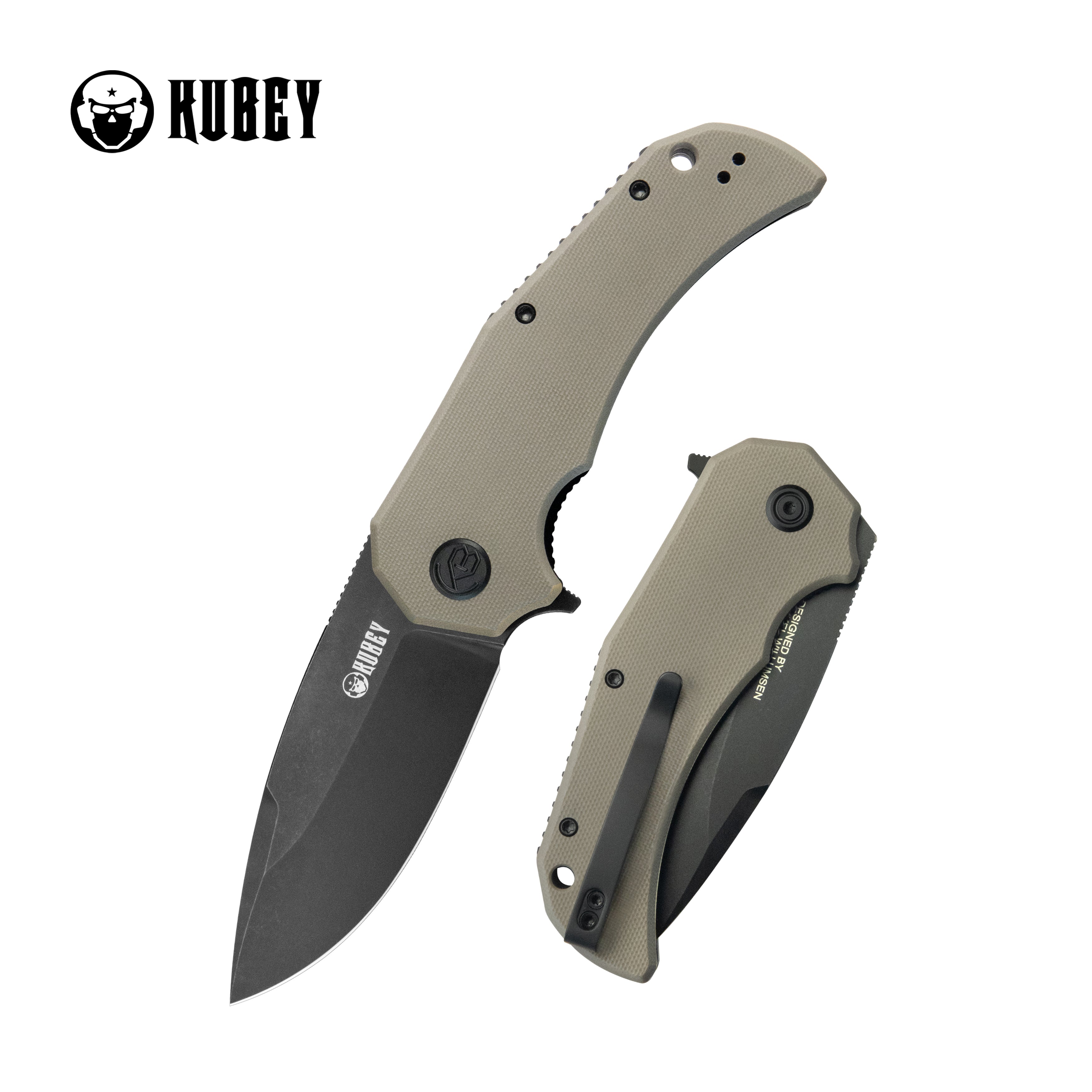 Mikkel Willumsen Design Bravo one Drop Point Outdoor Folding Camping Knife Tan G10 Handle 3.39" Blackwash AUS-10 KU319D