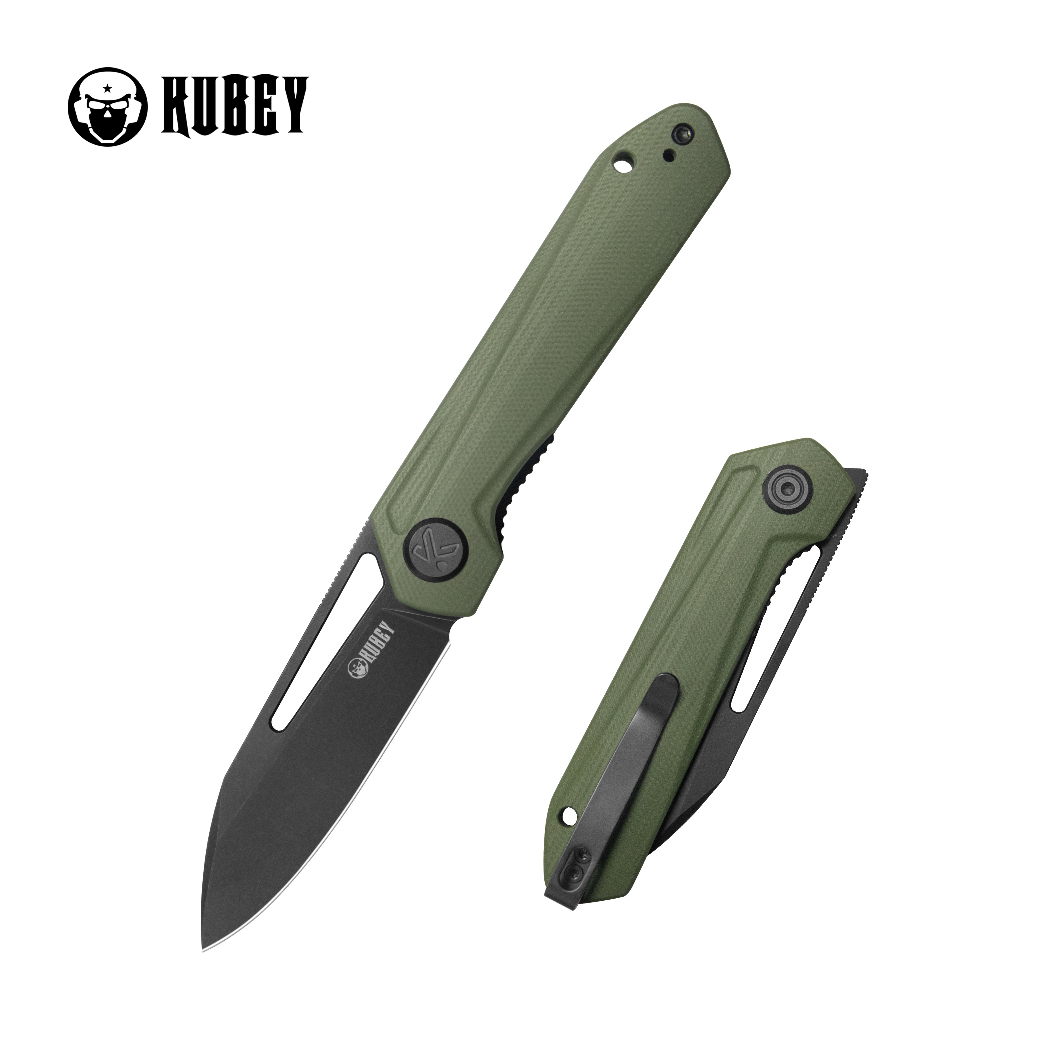 Kubey Royal CM Designs EDC Pocket Knife Front Flipper Green G10 Handle 2.99" Blackwash 14C28N KU321W