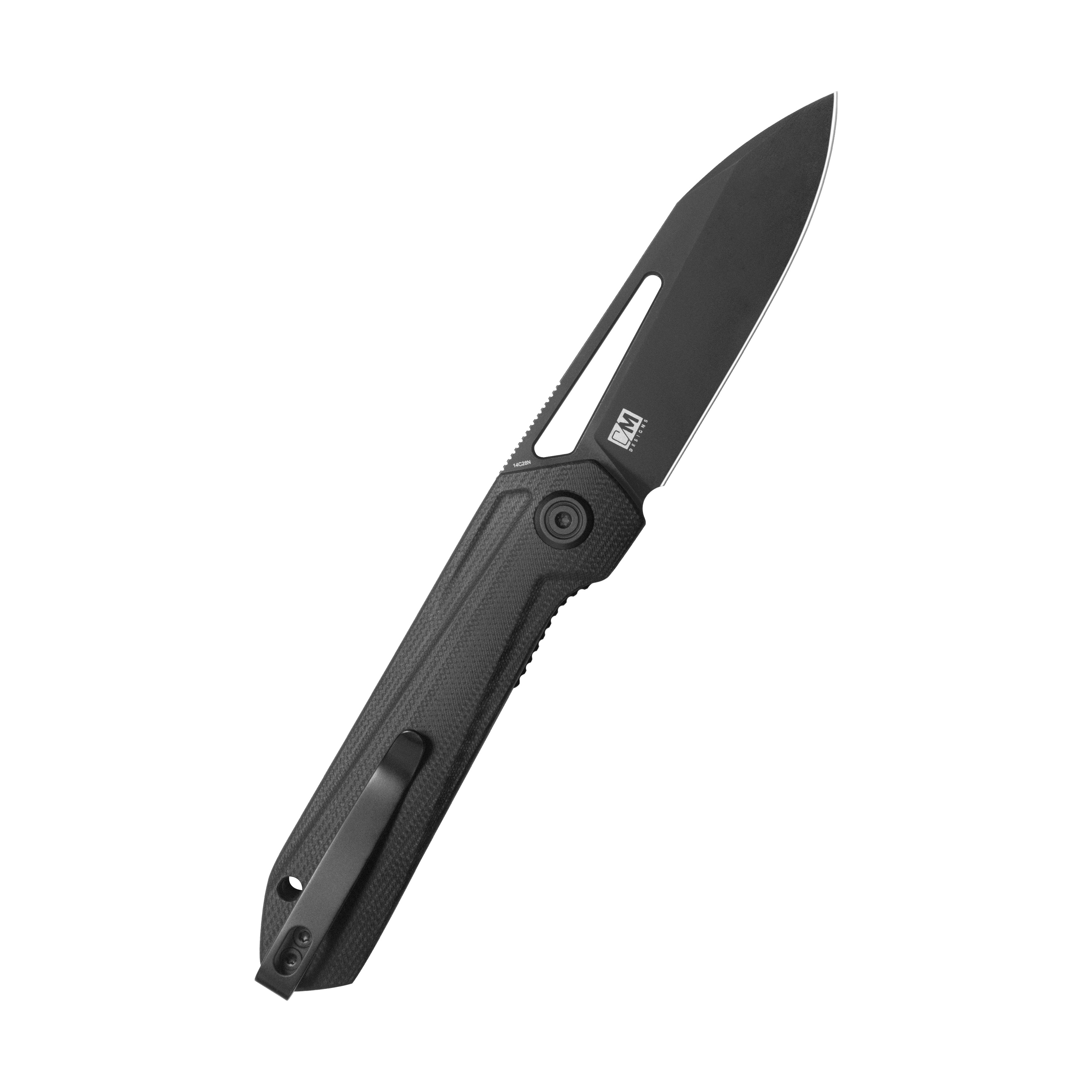 Kubey Royal CM Designs EDC Pocket Knife Front Flipper Black G10 Handle 2.99" Blackwash 14C28N KU321X