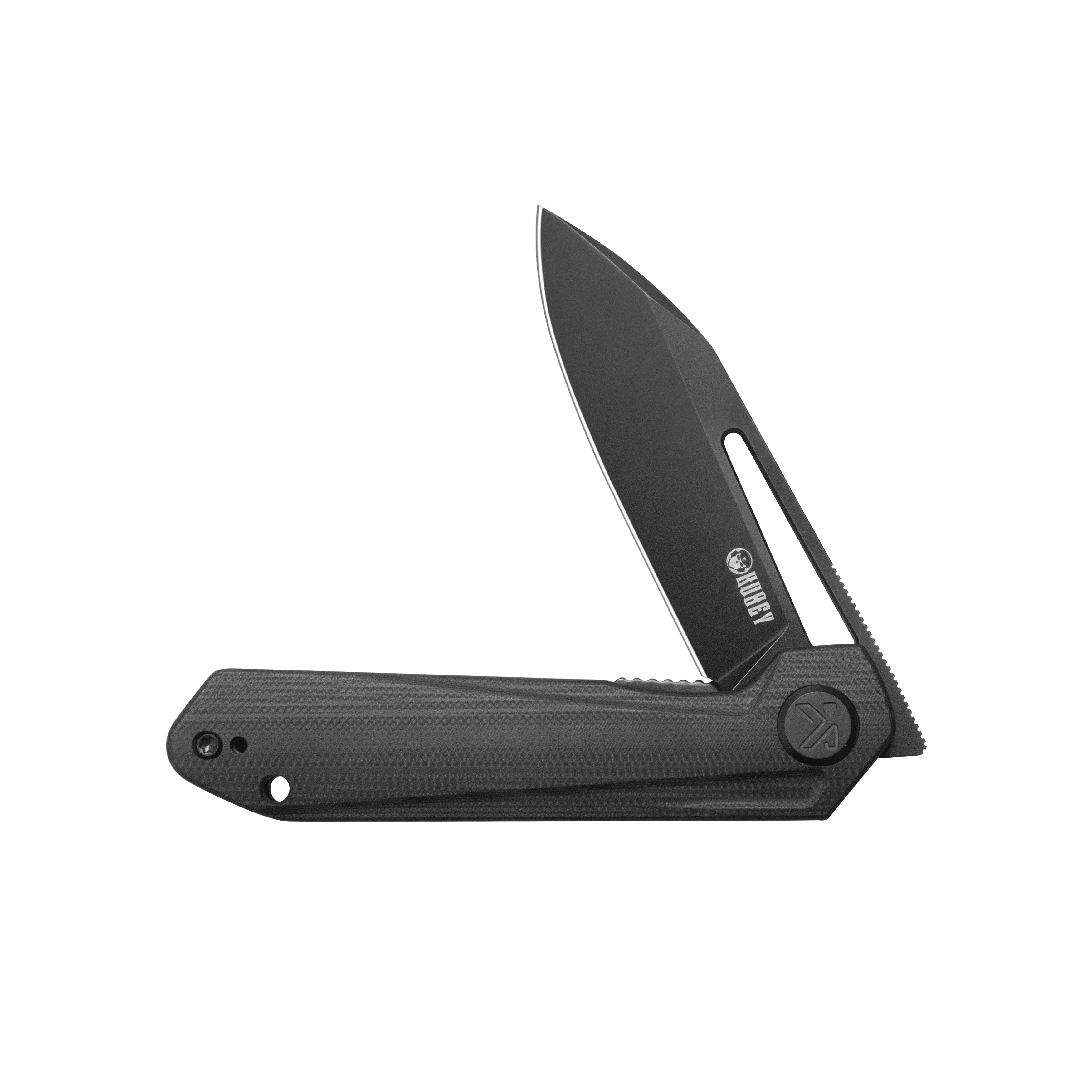 Kubey Royal CM Designs EDC Pocket Knife Front Flipper Black G10 Handle 2.99" Blackwash 14C28N KU321X