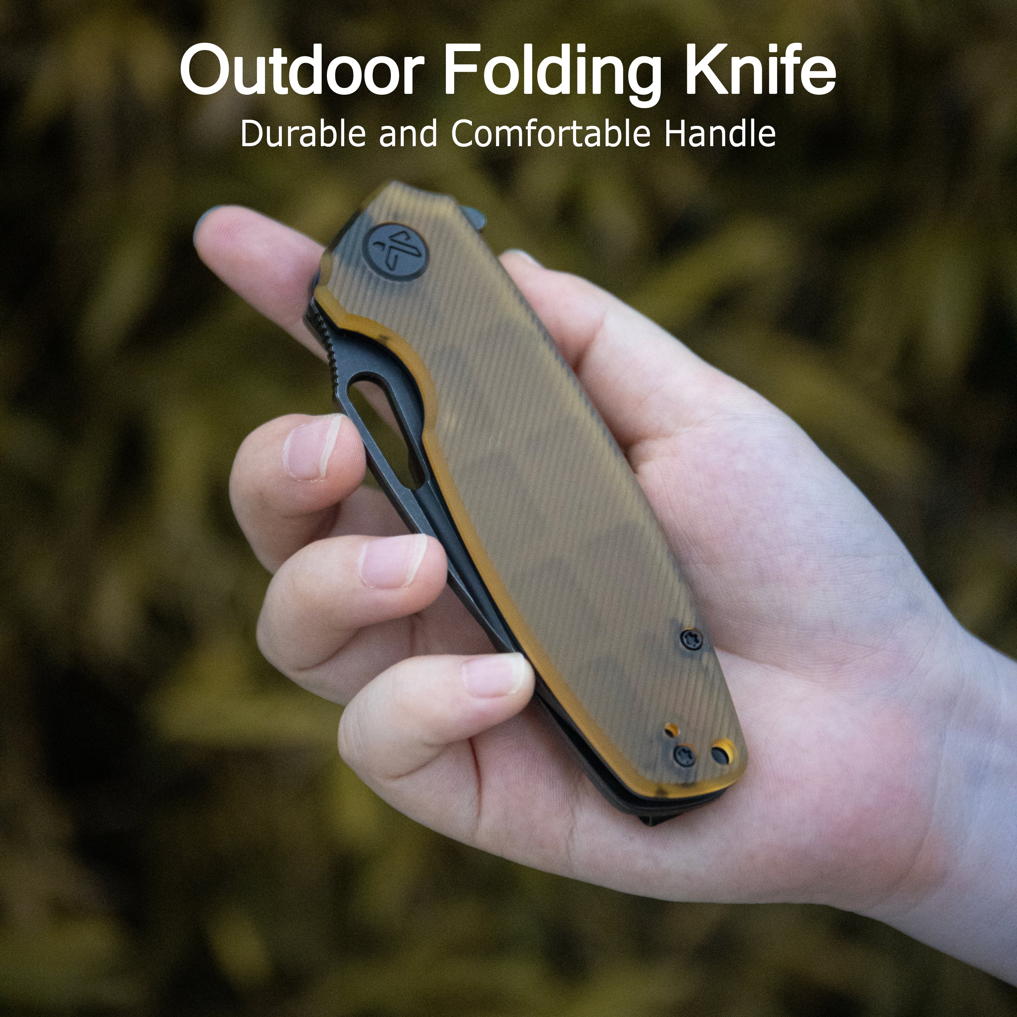 Tityus Liner Lock Flipper Folding Knife Tan Handle 3.39" Blackwash 14C28N KU322U