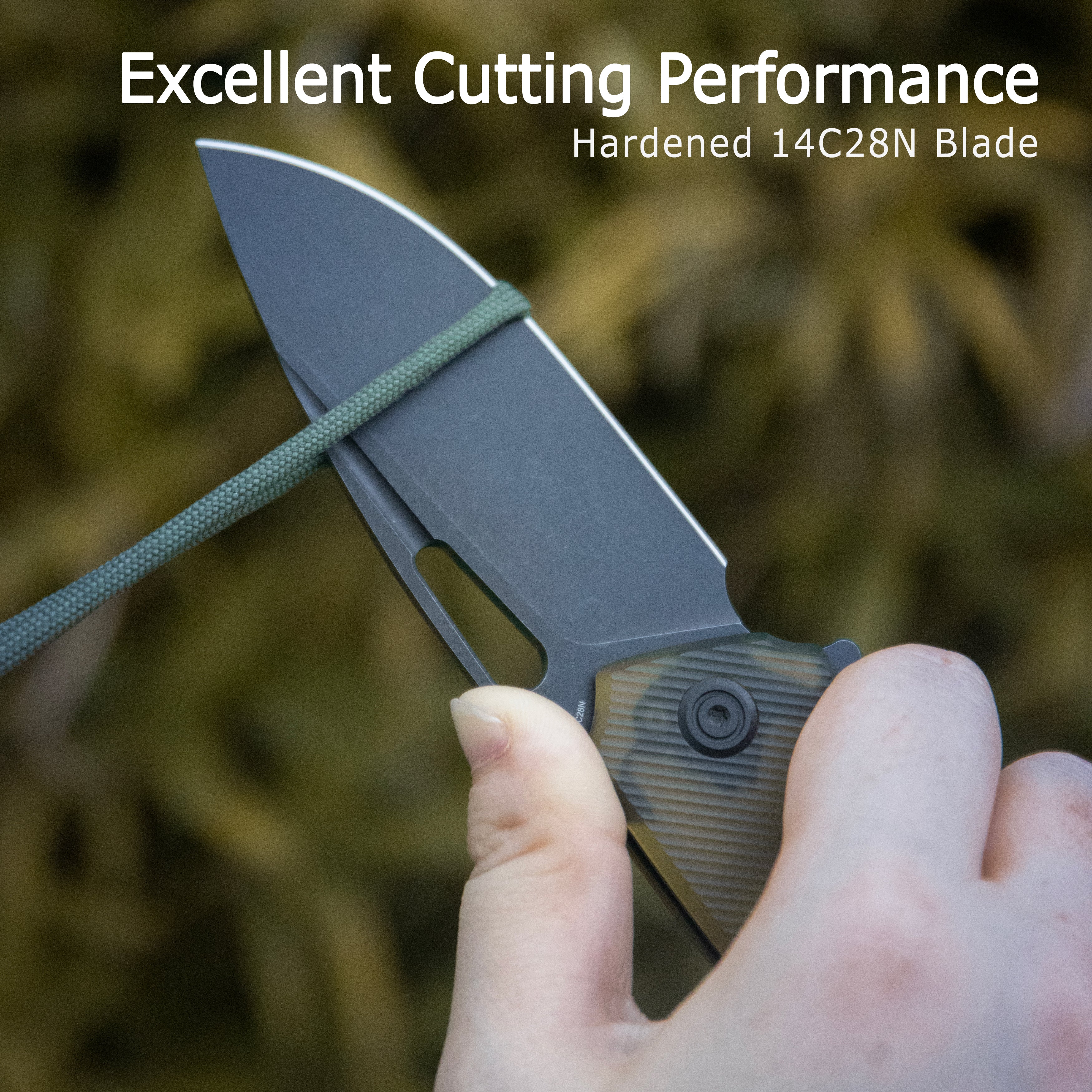 Tityus Liner Lock Flipper Folding Knife Tan Handle 3.39" Blackwash 14C28N KU322U