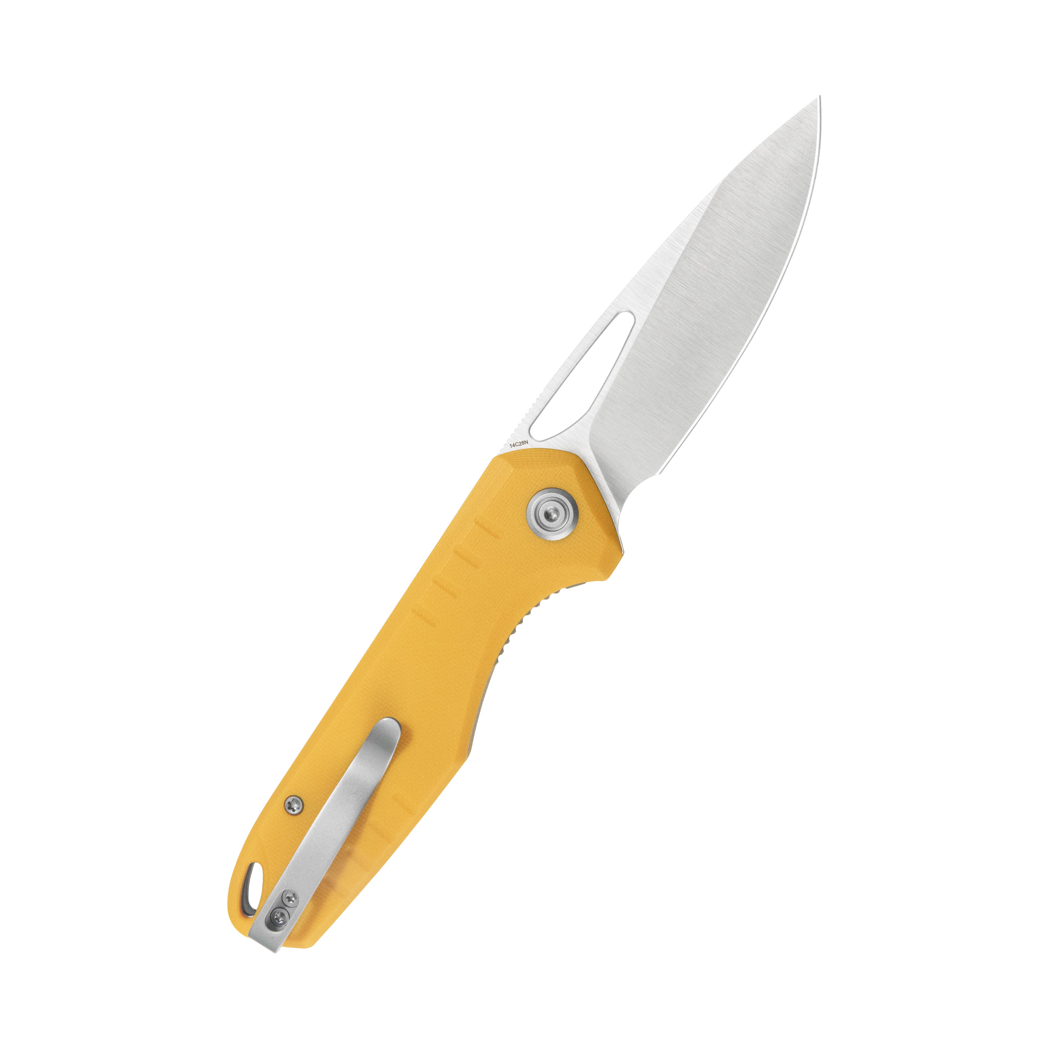 Doris Liner Lock Front Flipper Folding Knife Yellow G10 Handle 3.27" Satin Finish 14C28N KU324J
