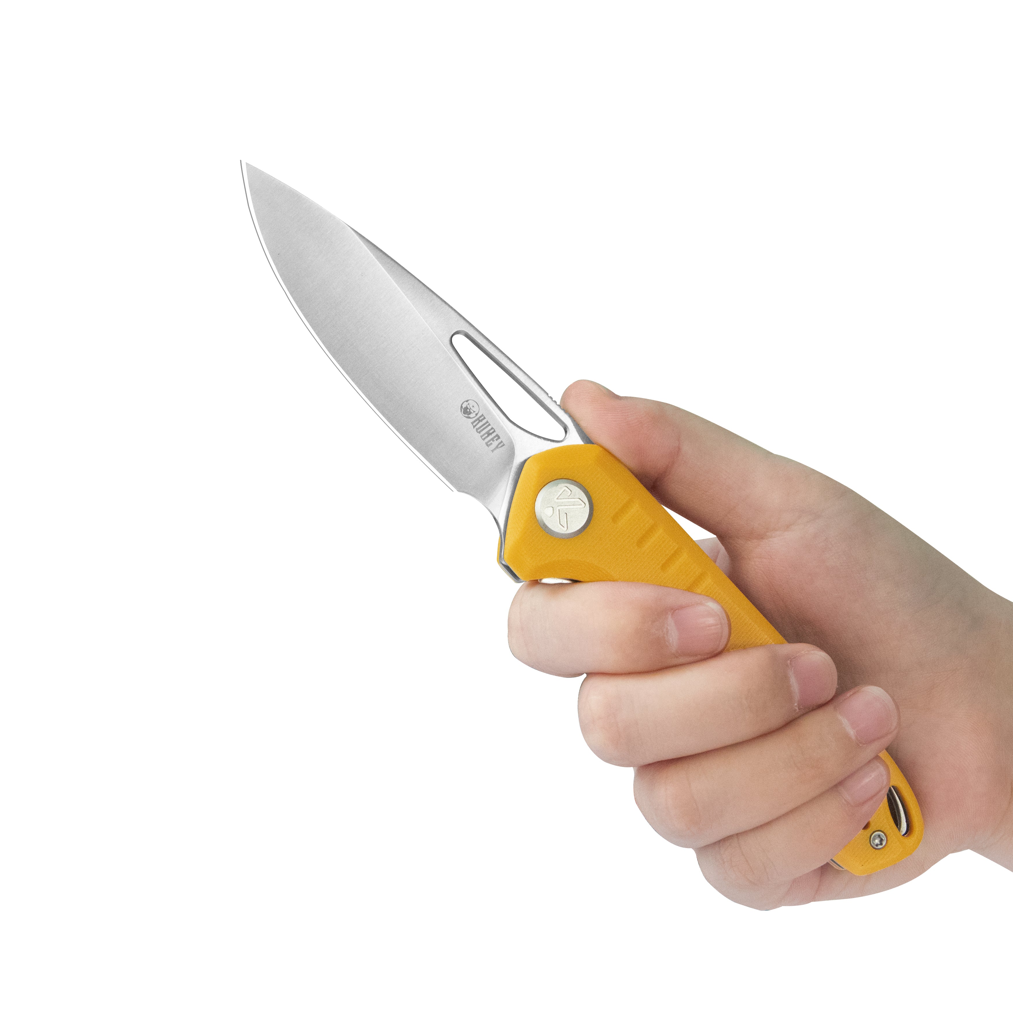 Doris Liner Lock Front Flipper Folding Knife Yellow G10 Handle 3.27" Satin Finish 14C28N KU324J