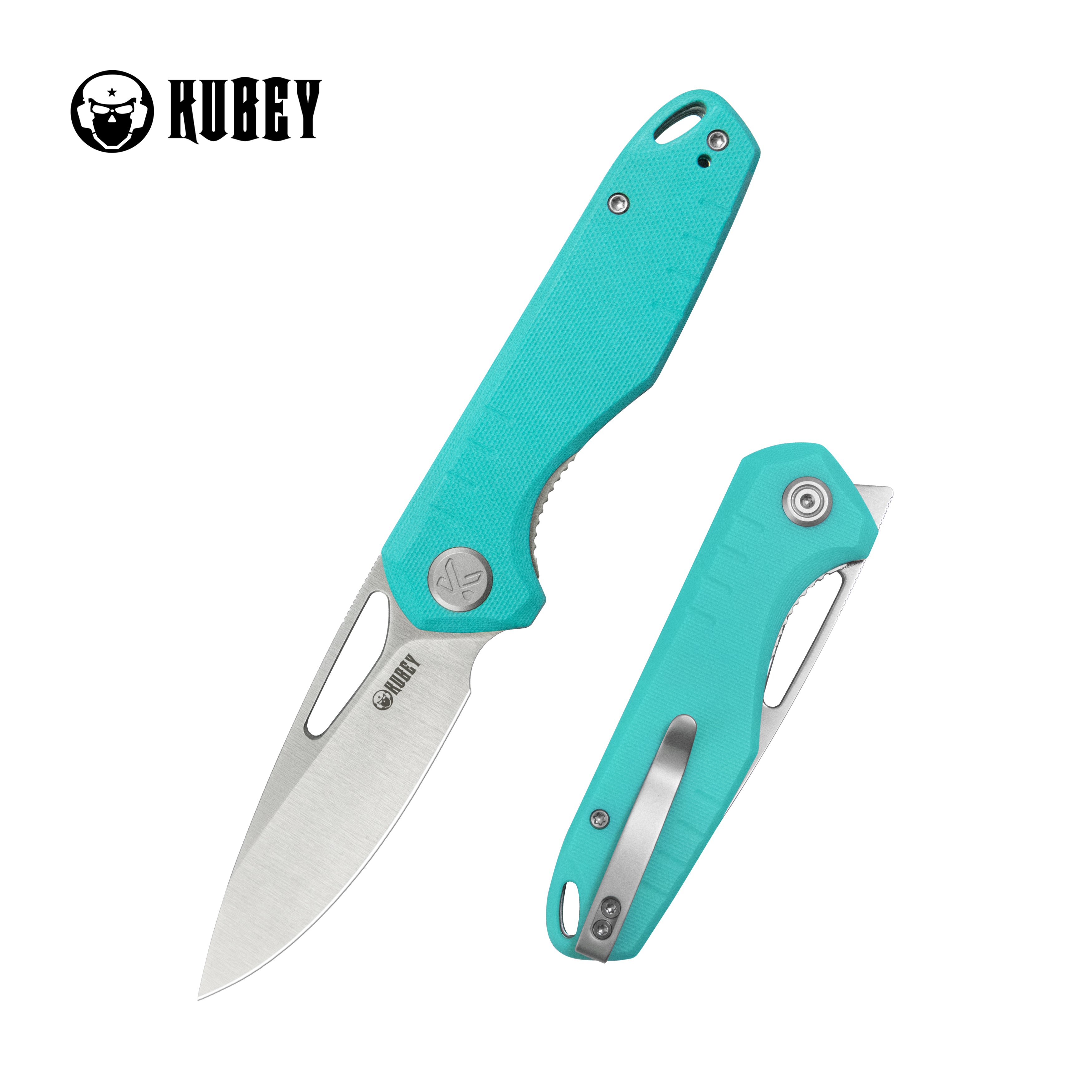 Kubey Doris Liner Lock Front Flipper Folding Knife Tiffany Blue G10 Handle 3.27" Satin Finish 14C28N KU324K