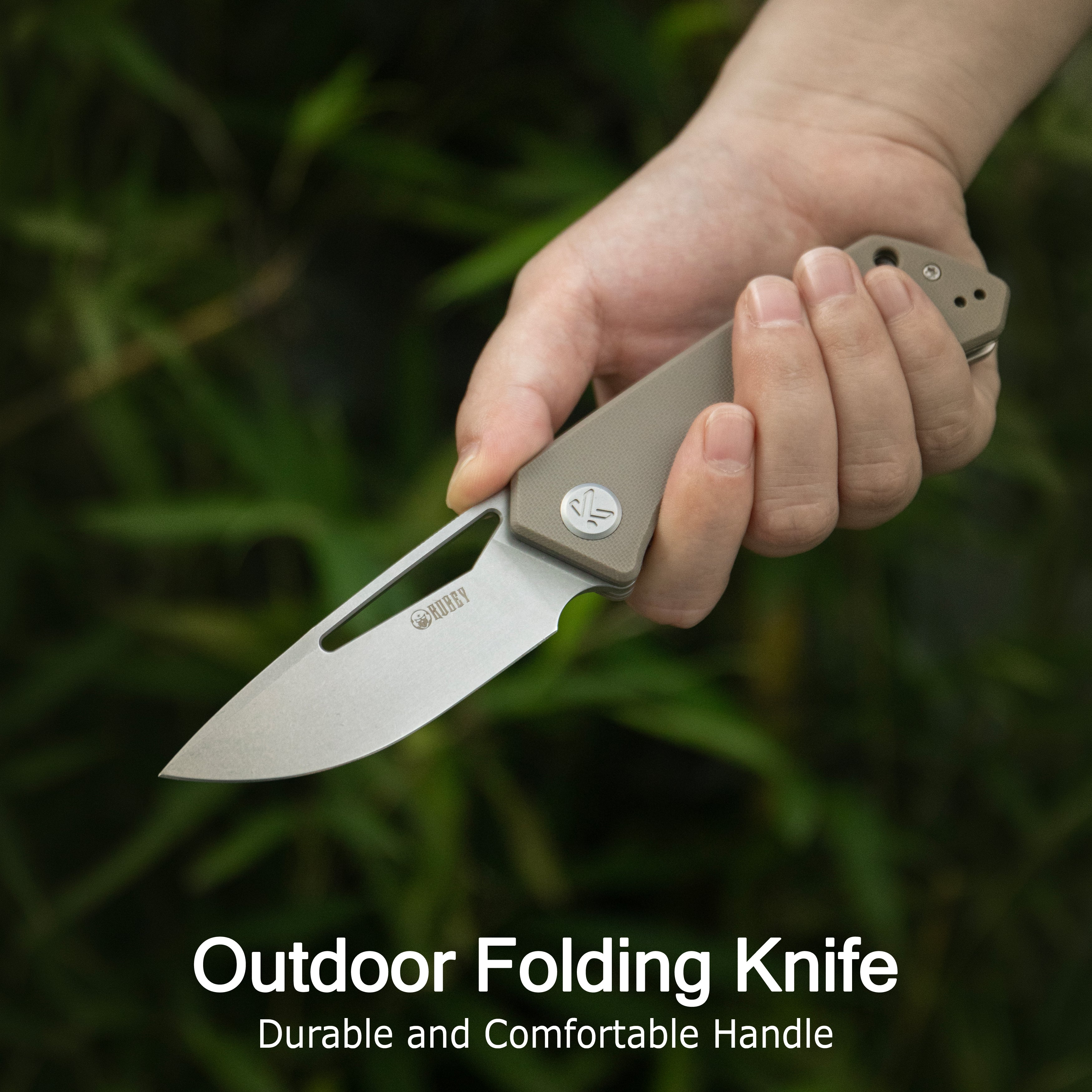 Kubey Thalia Front Flipper EDC Pocket Folding Knife Tan G10 Handle 3.27" Stonewash 14C28N KU331R