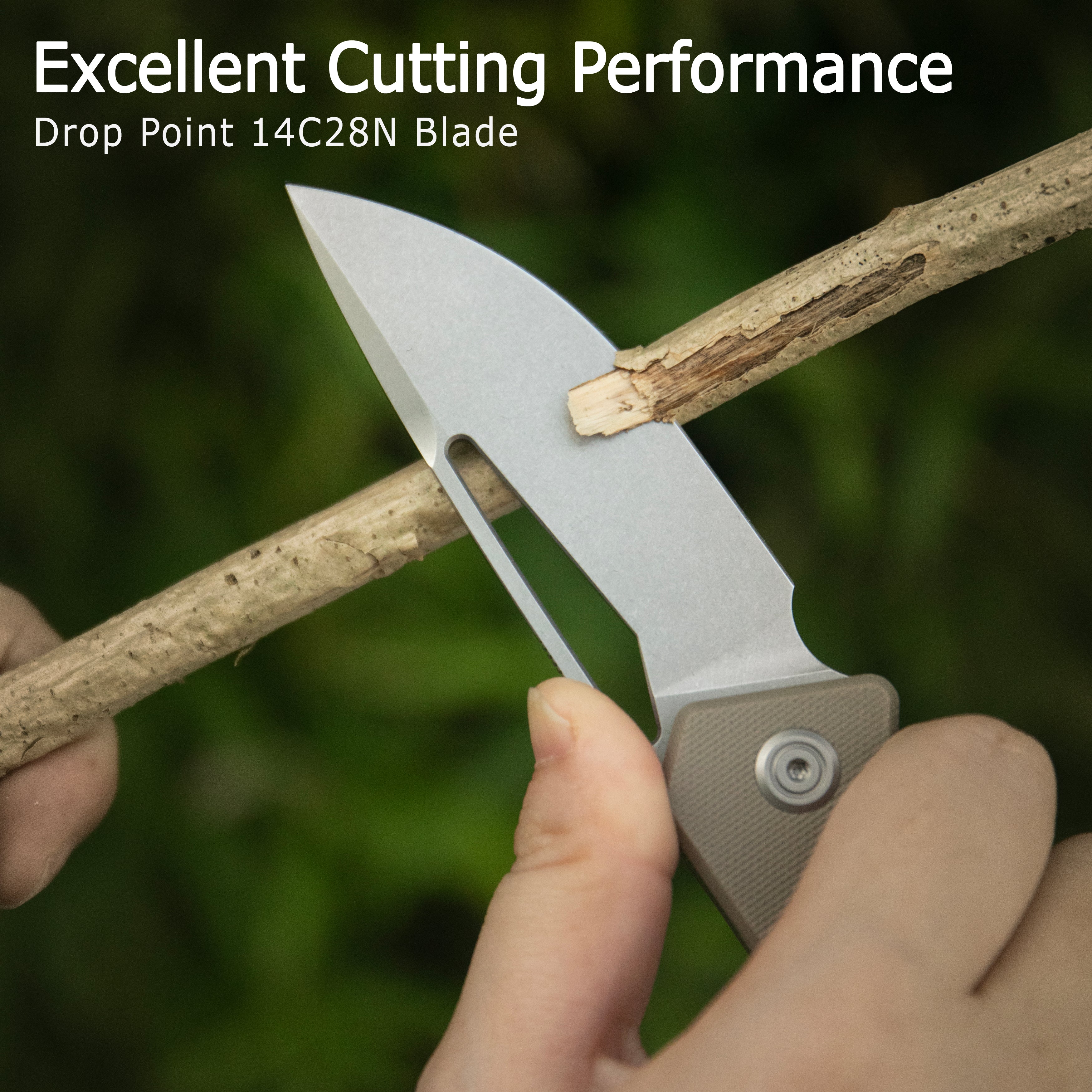 Kubey Thalia Front Flipper EDC Pocket Folding Knife Tan G10 Handle 3.27" Stonewash 14C28N KU331R