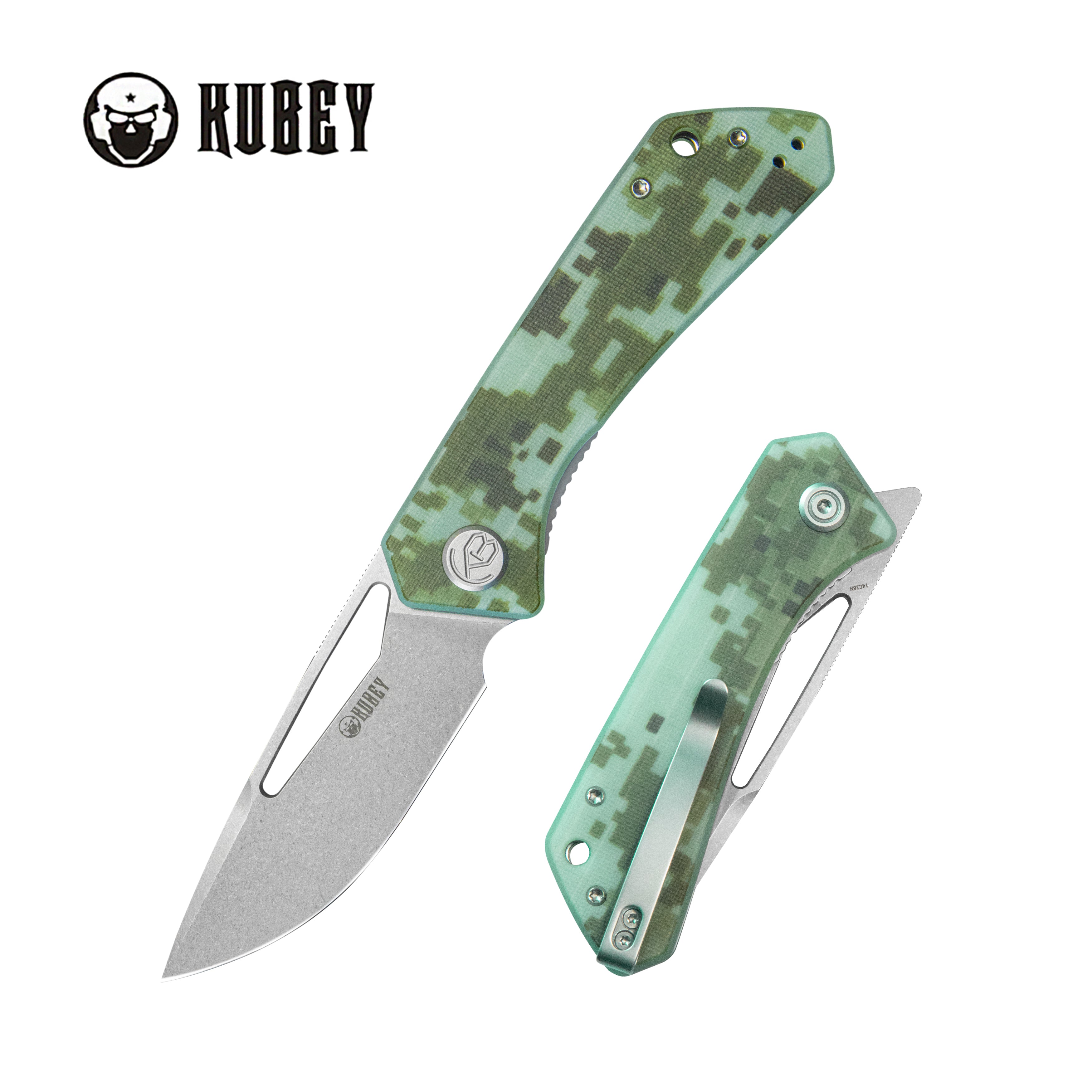 Kubey Thalia Front Flipper EDC Pocket Folding Knife Camo G10 Handle 3.27" Stonewash 14C28N KU331K
