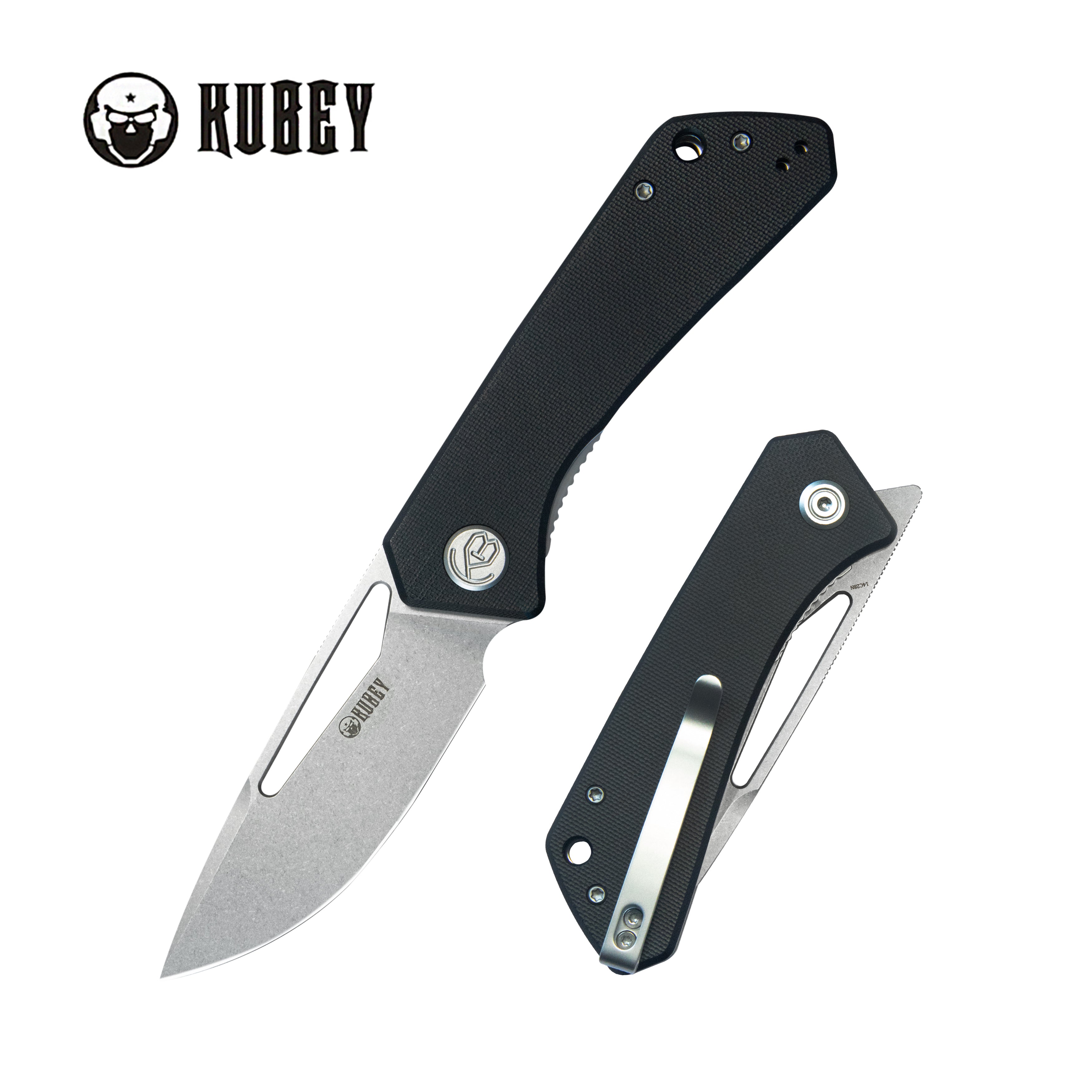 Kubey Thalia Front Flipper EDC Pocket Folding Knife Black G10 Handle 3.27" Stonewash 14C28N KU331L