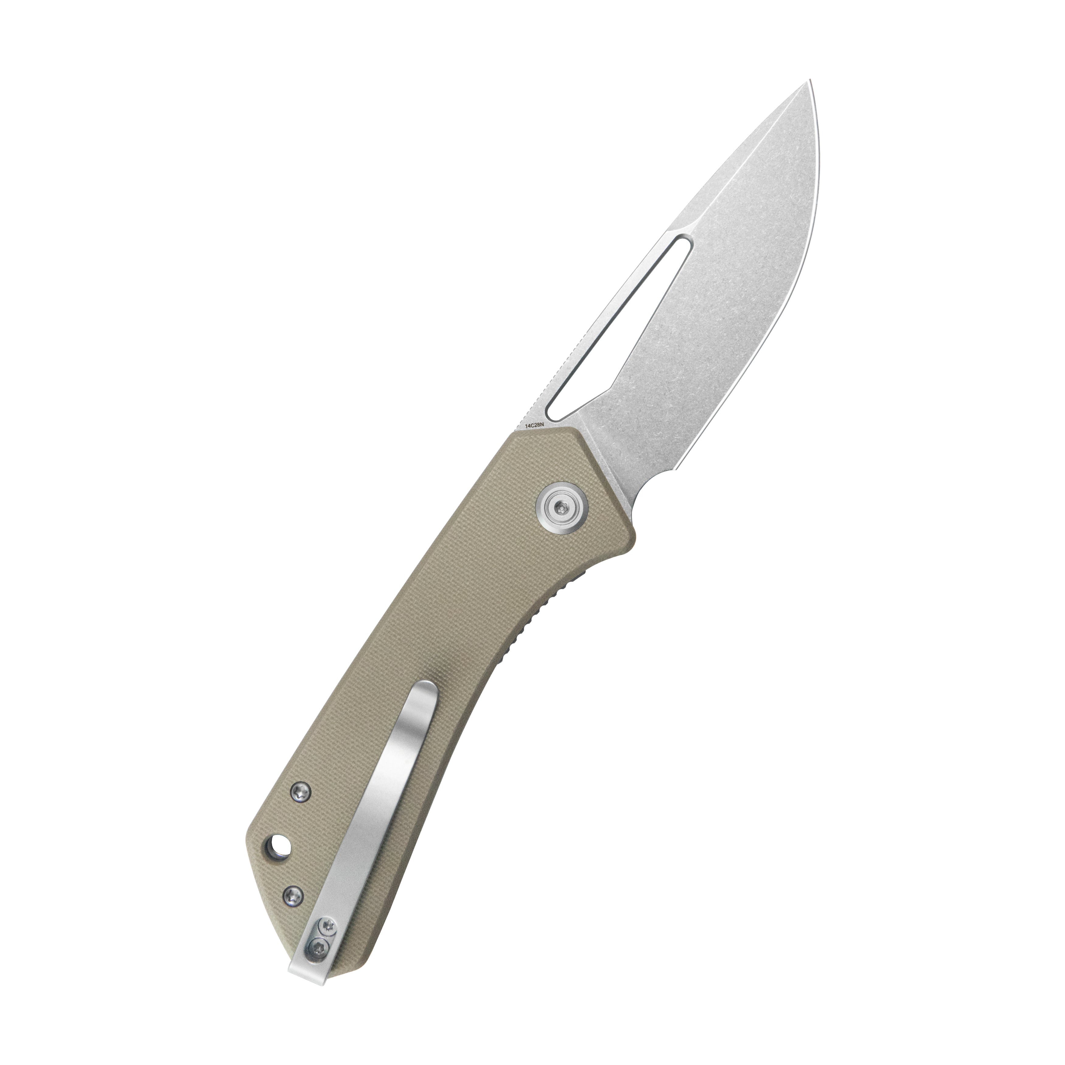 Kubey Thalia Front Flipper EDC Pocket Folding Knife Tan G10 Handle 3.27" Stonewash 14C28N KU331R