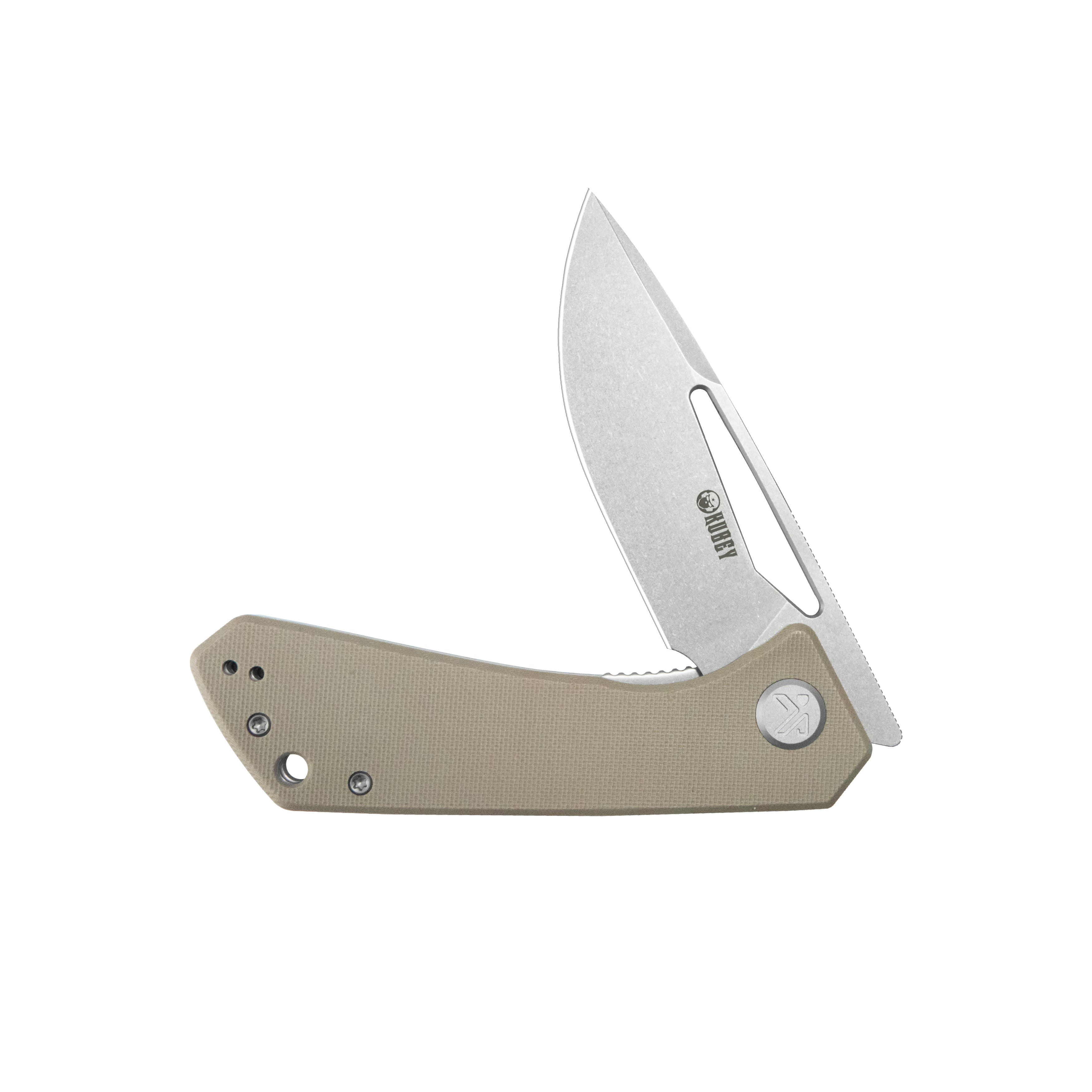 Kubey Thalia Front Flipper EDC Pocket Folding Knife Tan G10 Handle 3.27" Stonewash 14C28N KU331R