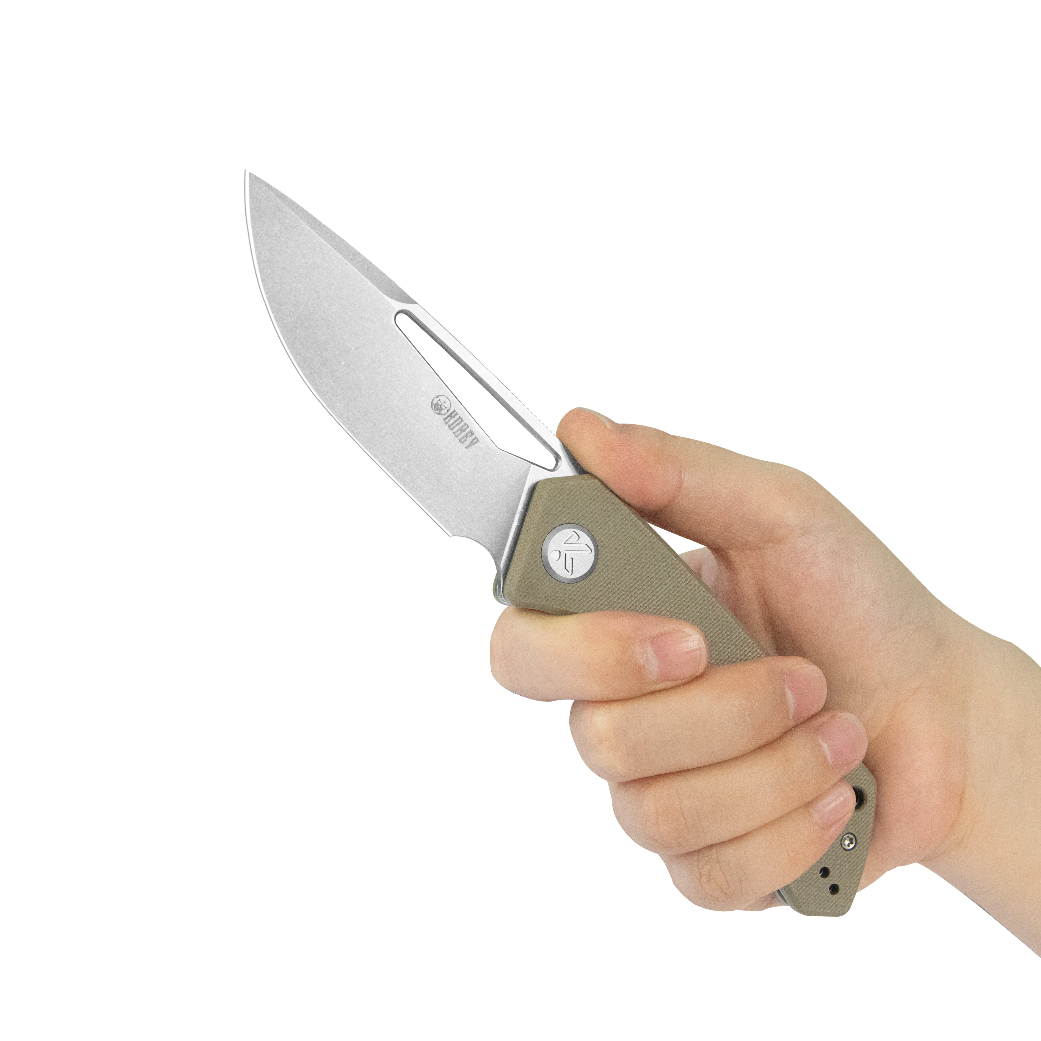 Kubey Thalia Front Flipper EDC Pocket Folding Knife Tan G10 Handle 3.27" Stonewash 14C28N KU331R