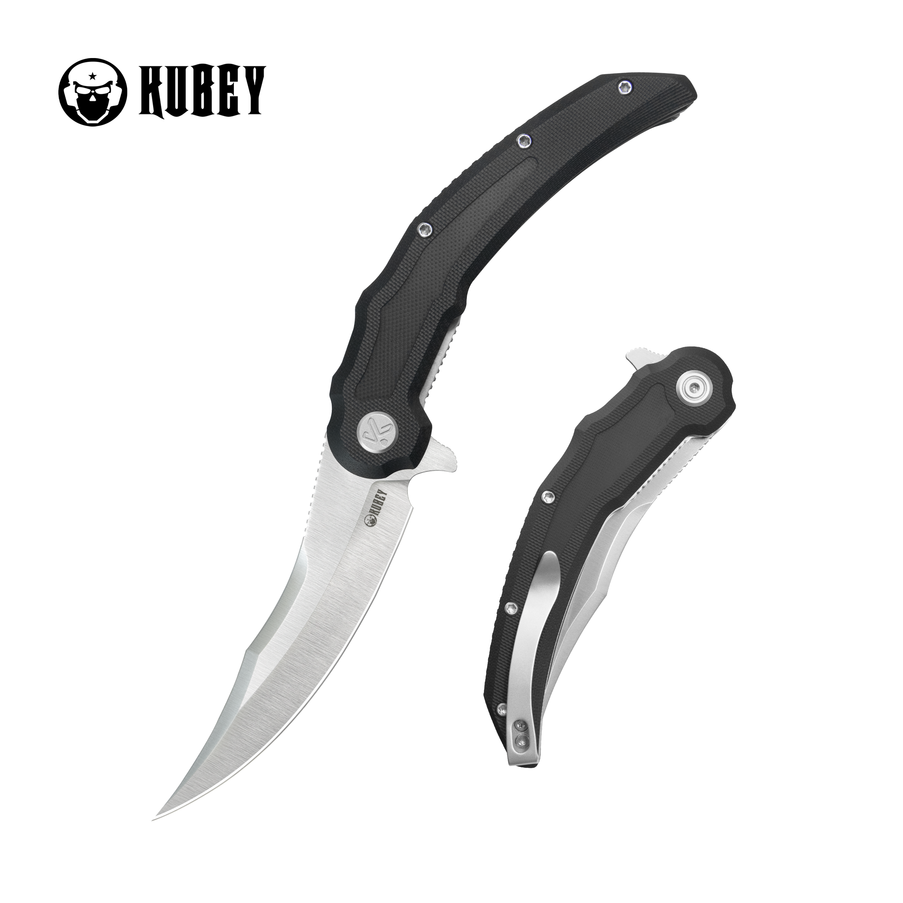 Kubey Crest Liner Lock Pikal Folding Knife Black G10 Handle 3.78" Satin 14C28N KU346A