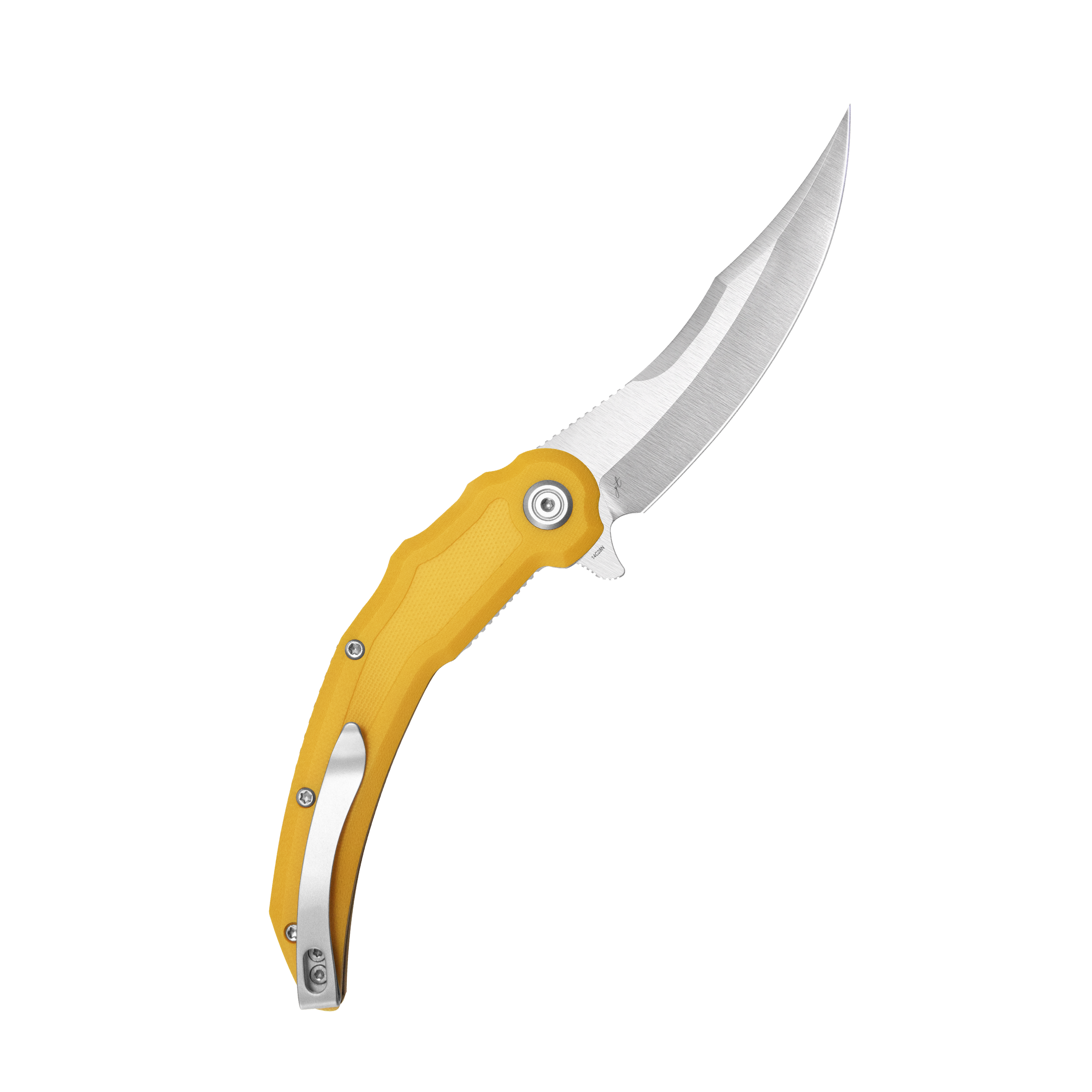 Kubey Crest Liner Lock Pikal Folding Knife Yellow G10 Handle 3.78" Satin 14C28N KU346C