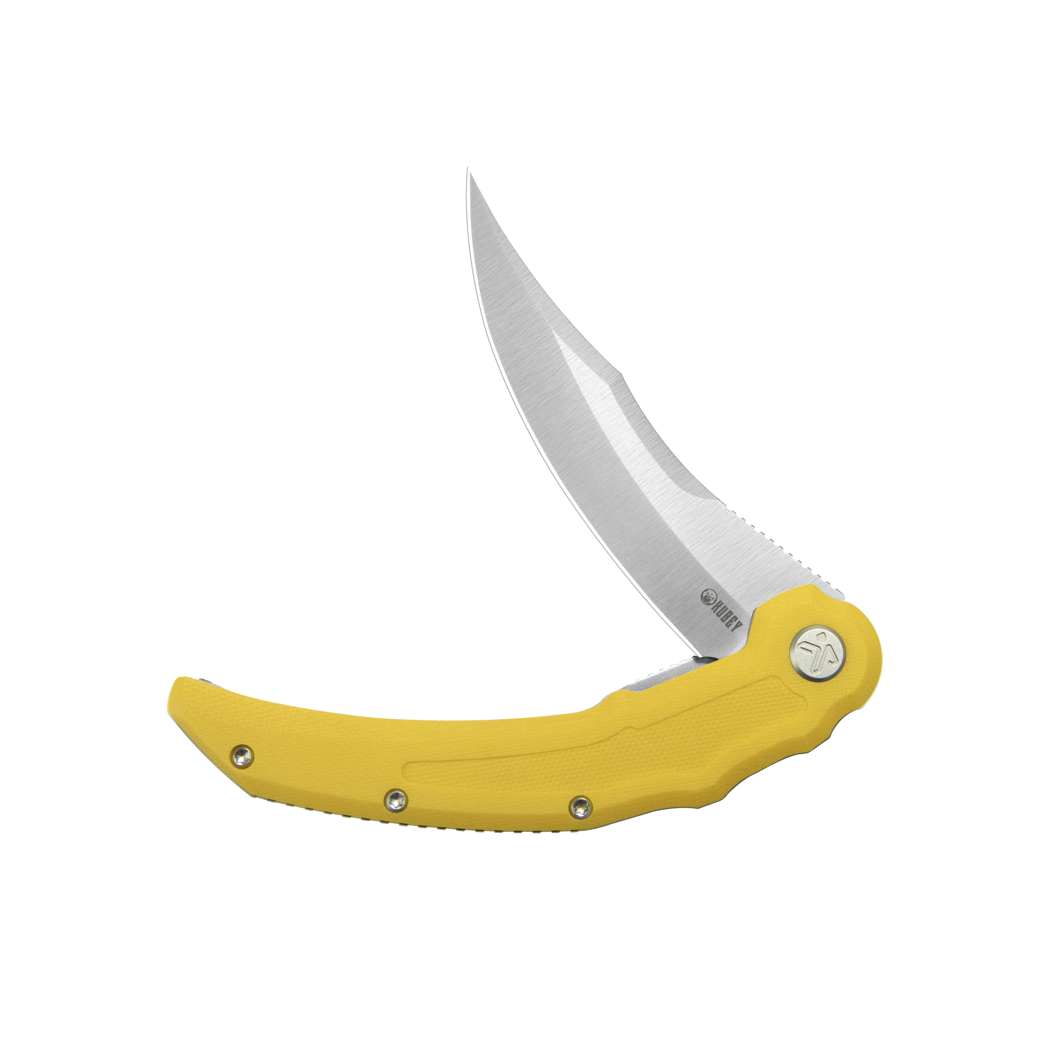 Kubey Crest Liner Lock Pikal Folding Knife Yellow G10 Handle 3.78" Satin 14C28N KU346C