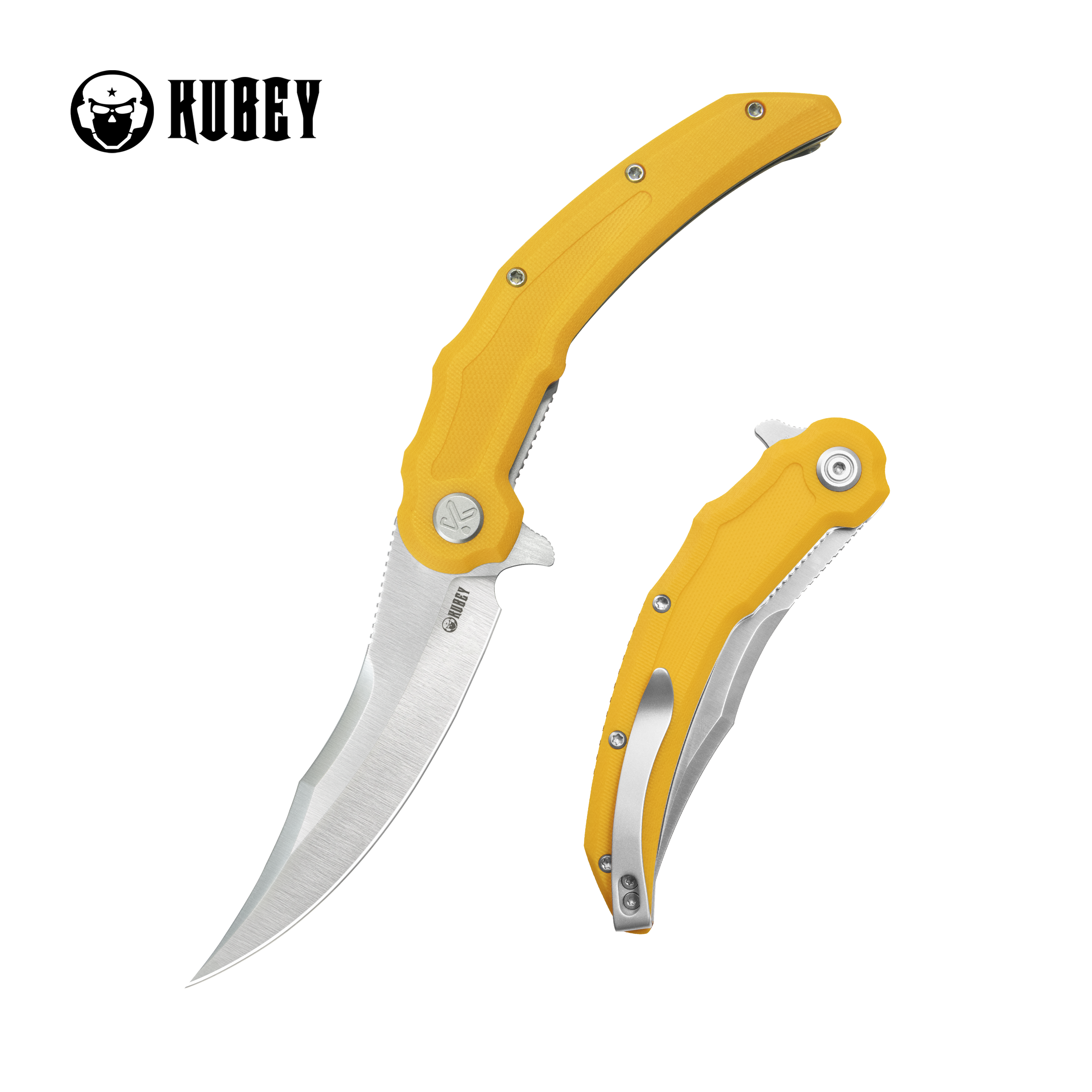 Kubey Crest Liner Lock Pikal Folding Knife Yellow G10 Handle 3.78