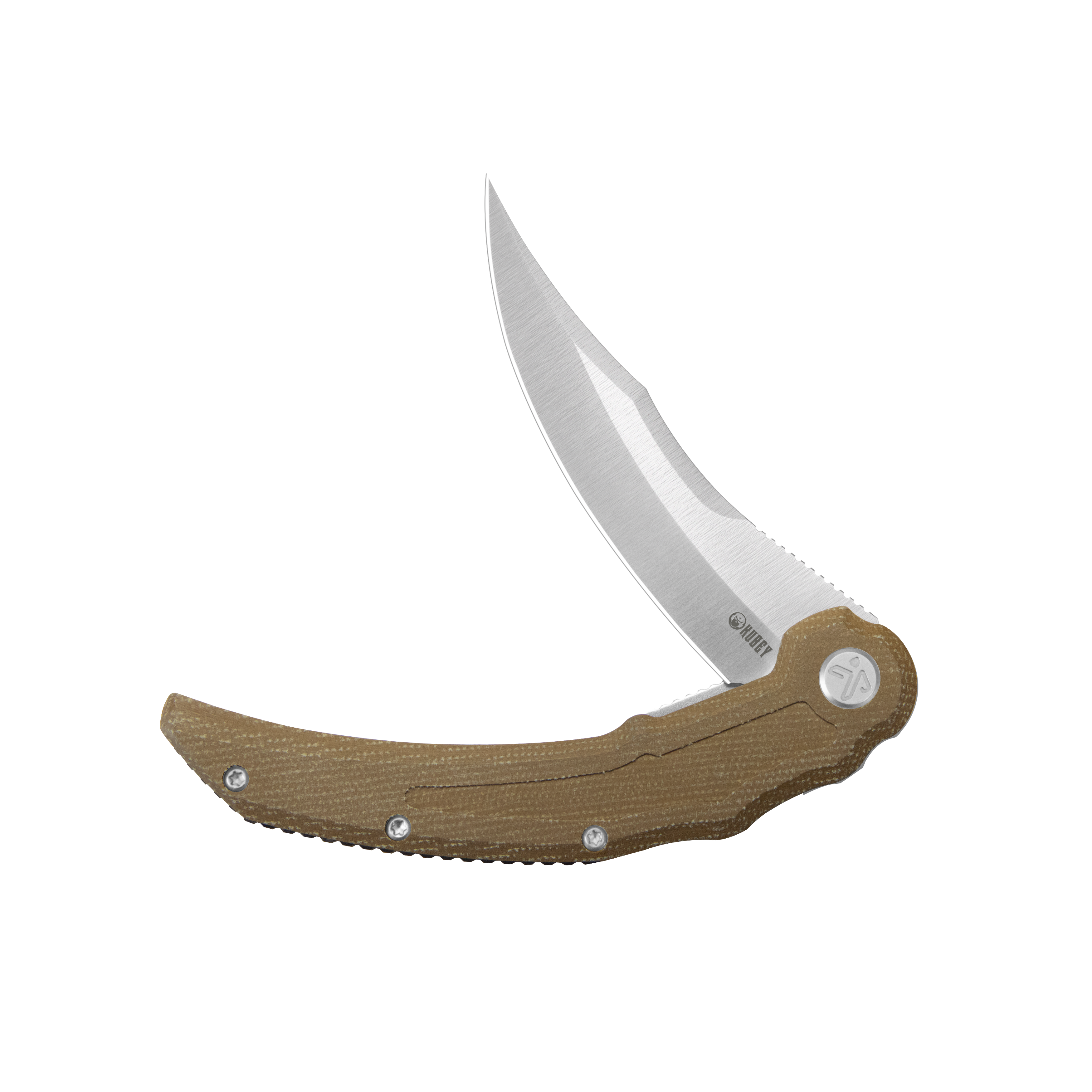 Kubey Crest Liner Lock Pikal Folding Knife Brown Micarta Handle 3.78" Satin 14C28N KU346D