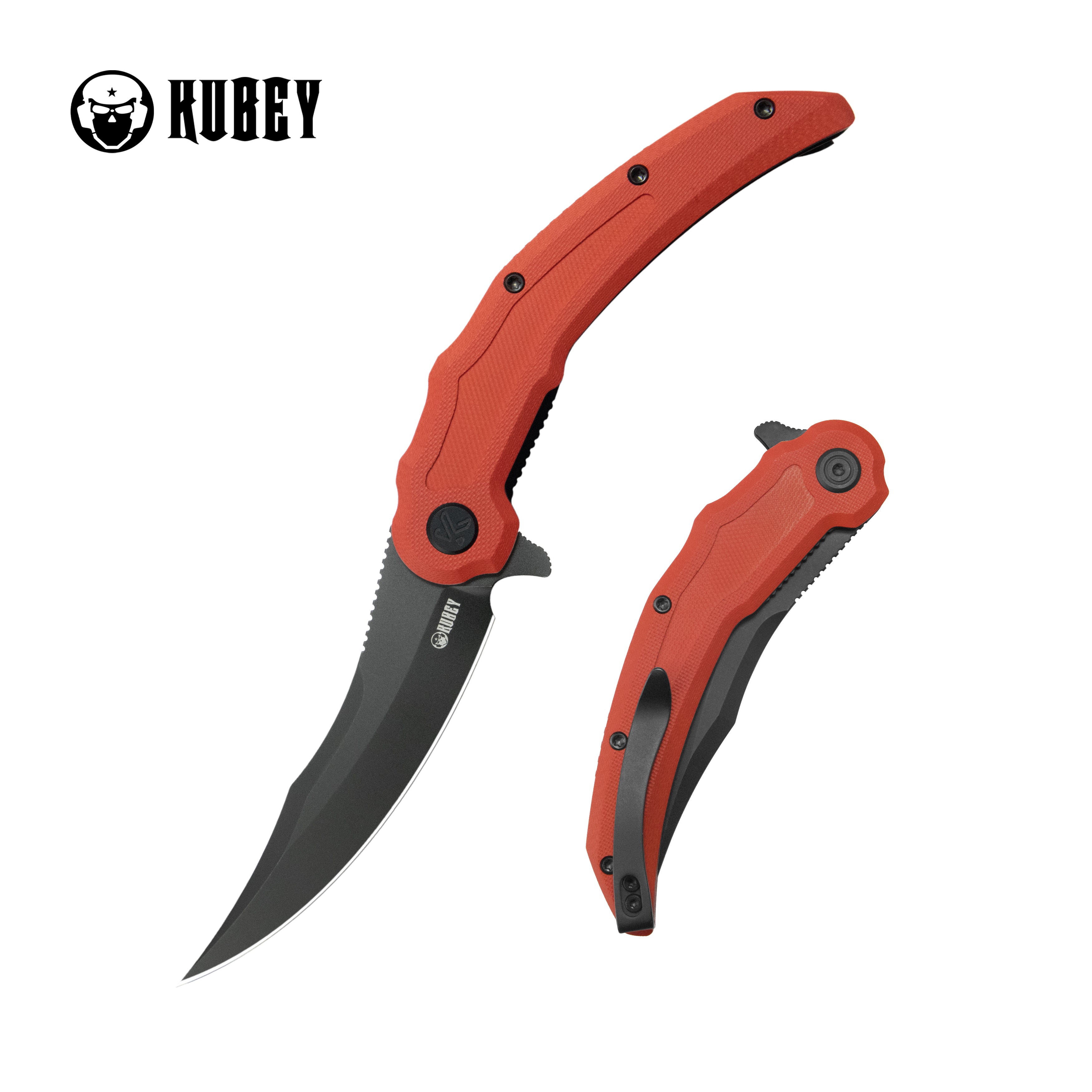 Kubey Crest Liner Lock Pikal Folding Knife Red G10 Handle 3.78" Blackwash 14C28N KU346E
