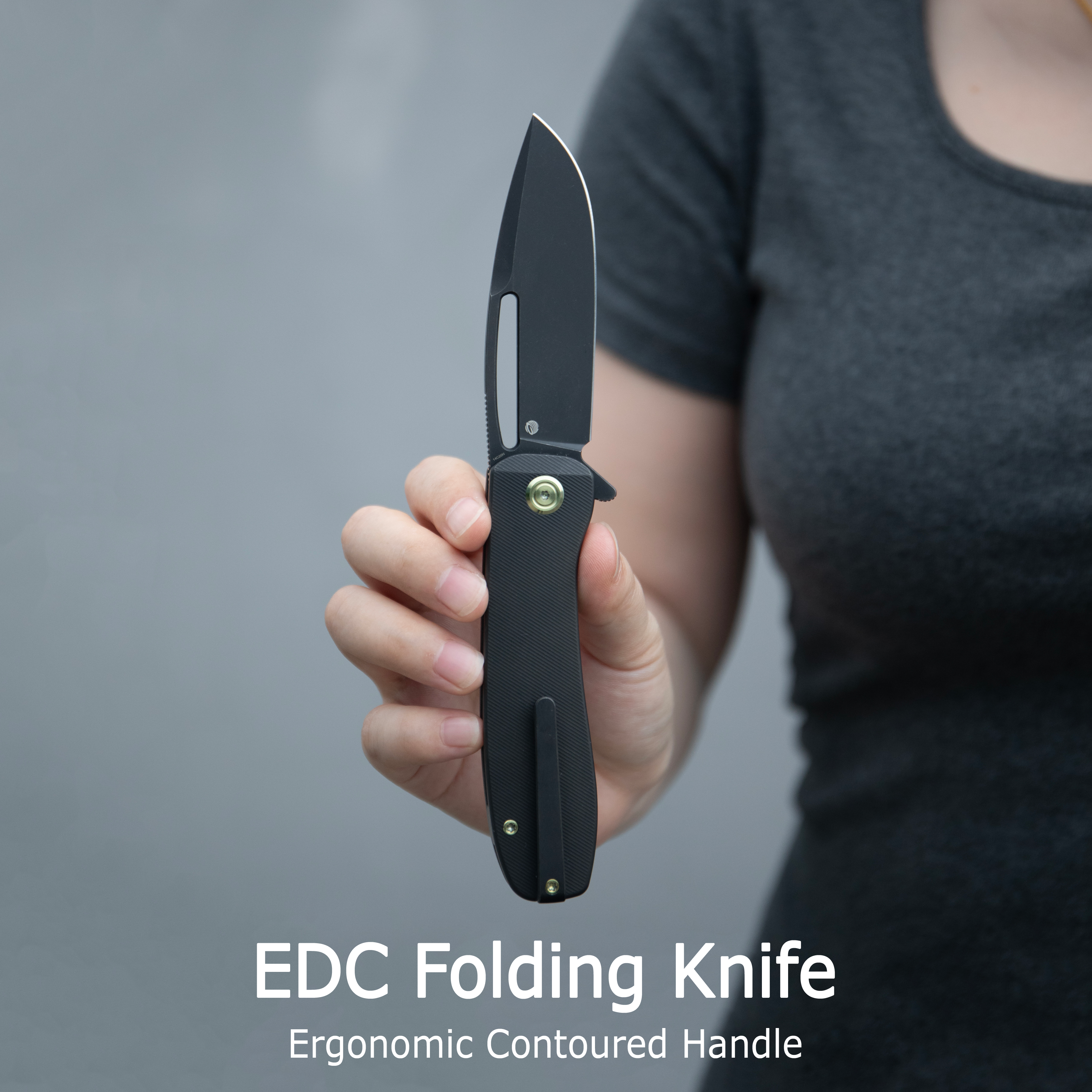 Kubey Supercell Pocket Knife Blue Titanium Handle 3.46" Stonewash 14C28N Blade KU353B