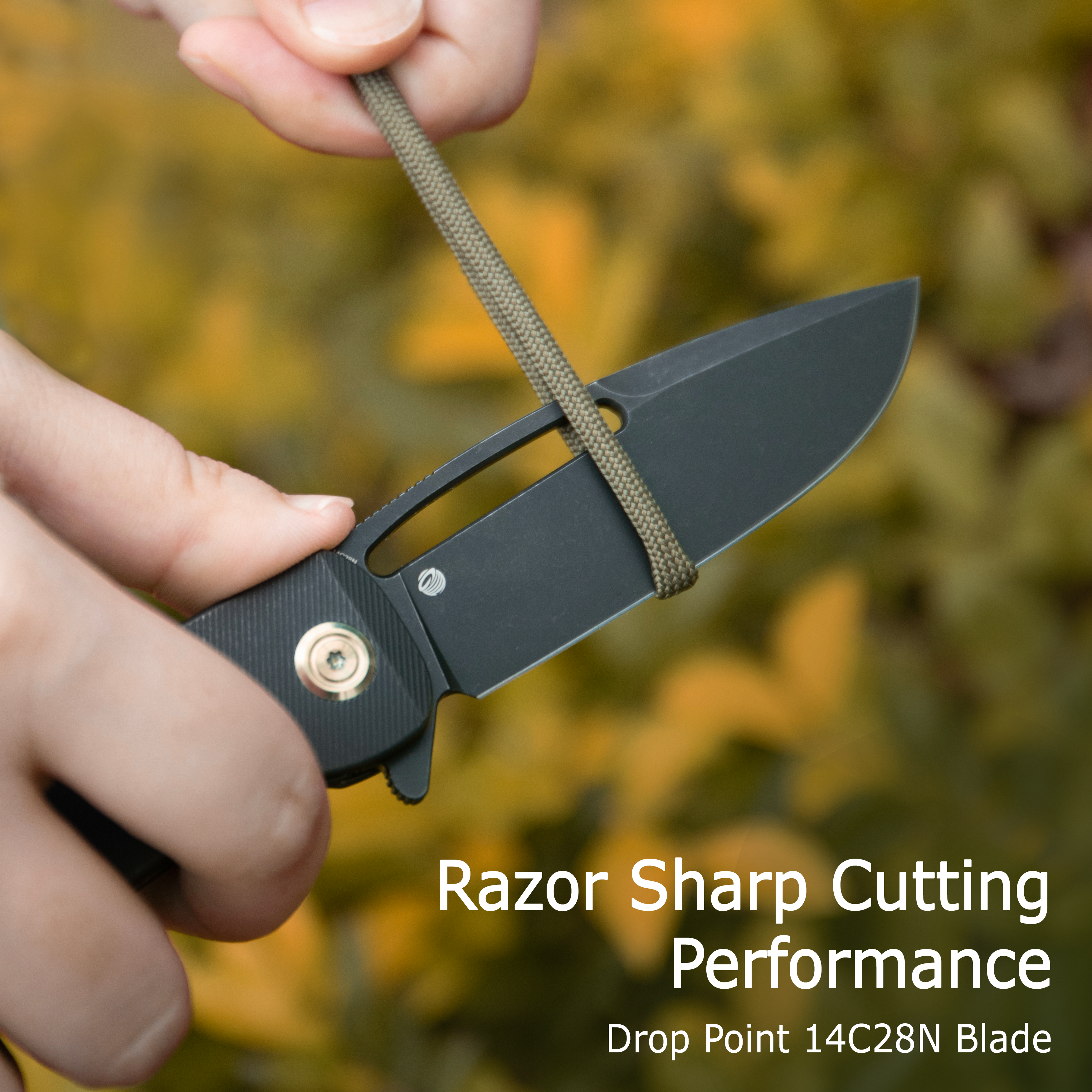 Kubey Supercell Pocket Knife Blue Titanium Handle 3.46" Stonewash 14C28N Blade KU353B