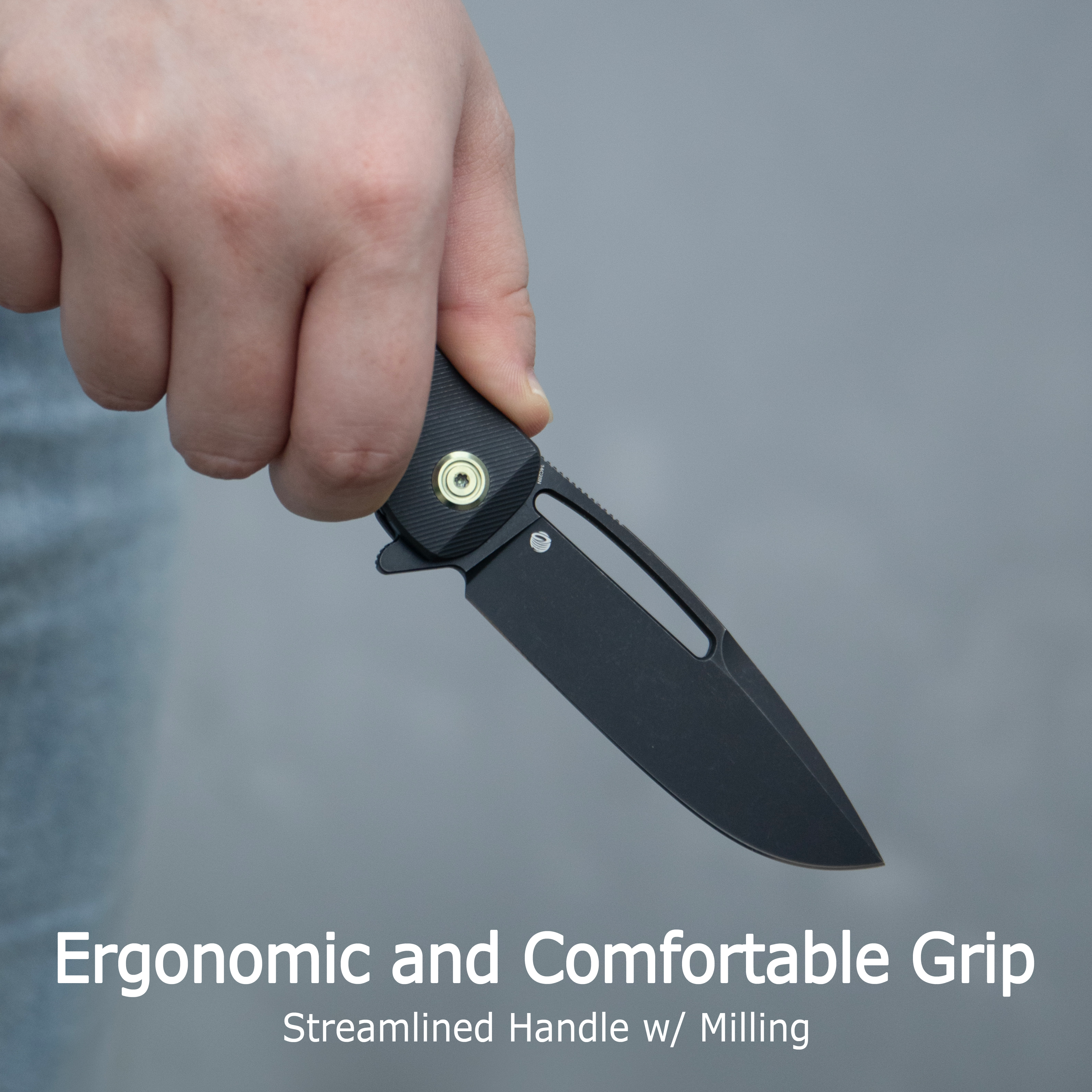 Kubey Supercell Pocket Knife Blue Titanium Handle 3.46" Stonewash 14C28N Blade KU353B