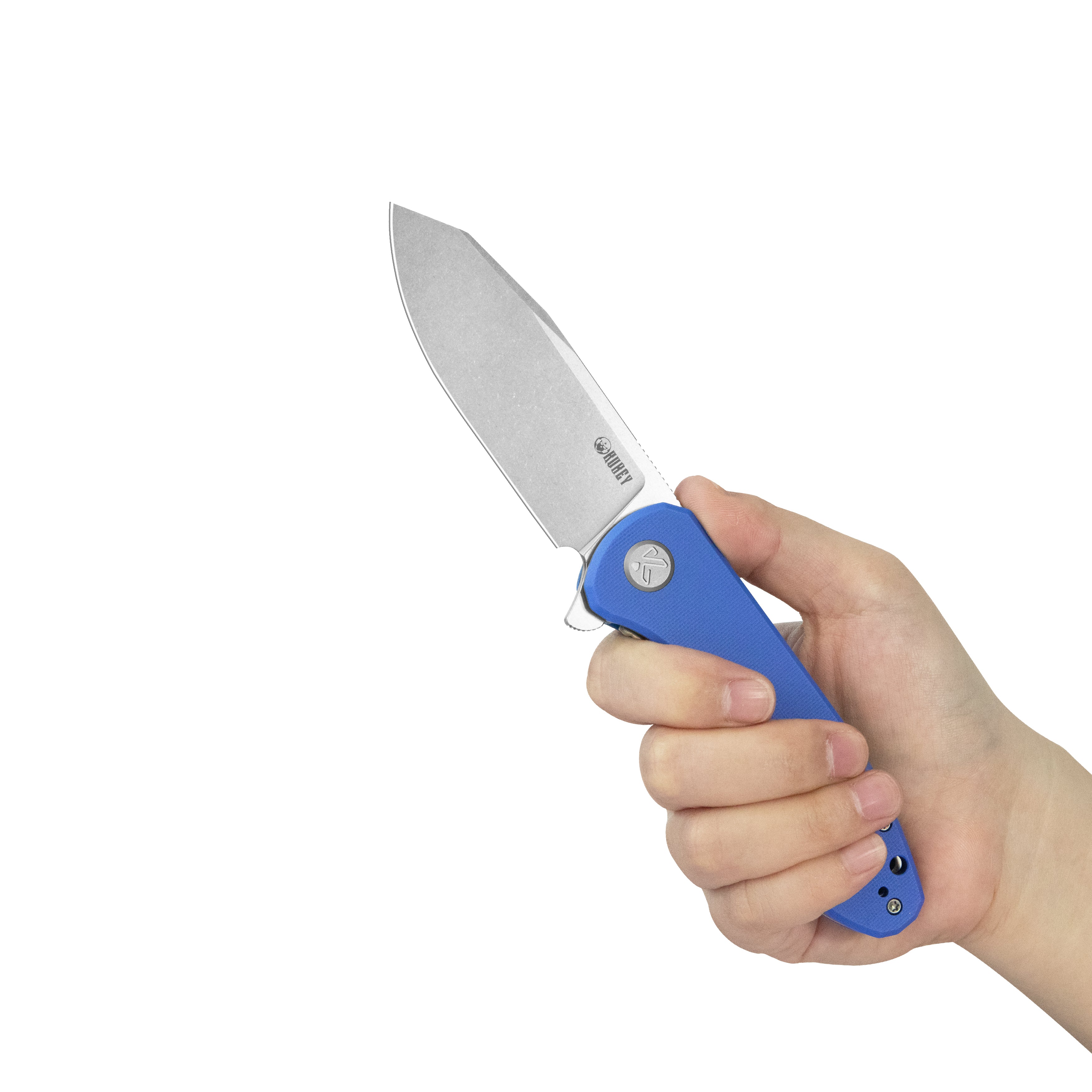 Master Chief Outdoor Folding Pocket Knife Blue G10 Handle 3.43" Beadblast 14C28N KU358M