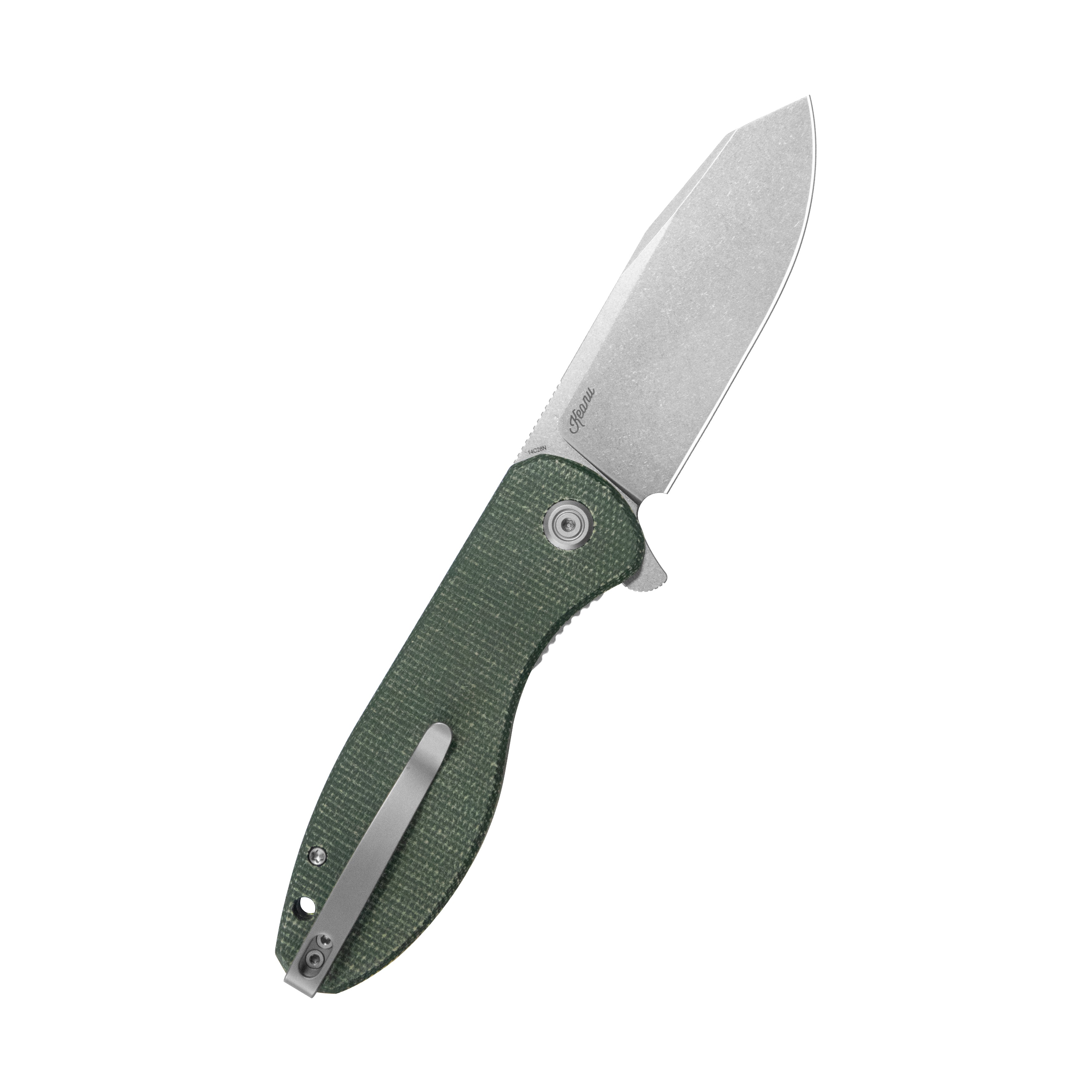 Master Chief Outdoor Folding Pocket Knife Green Micarta Handle 3.43" Beadblast 14C28N KU358R
