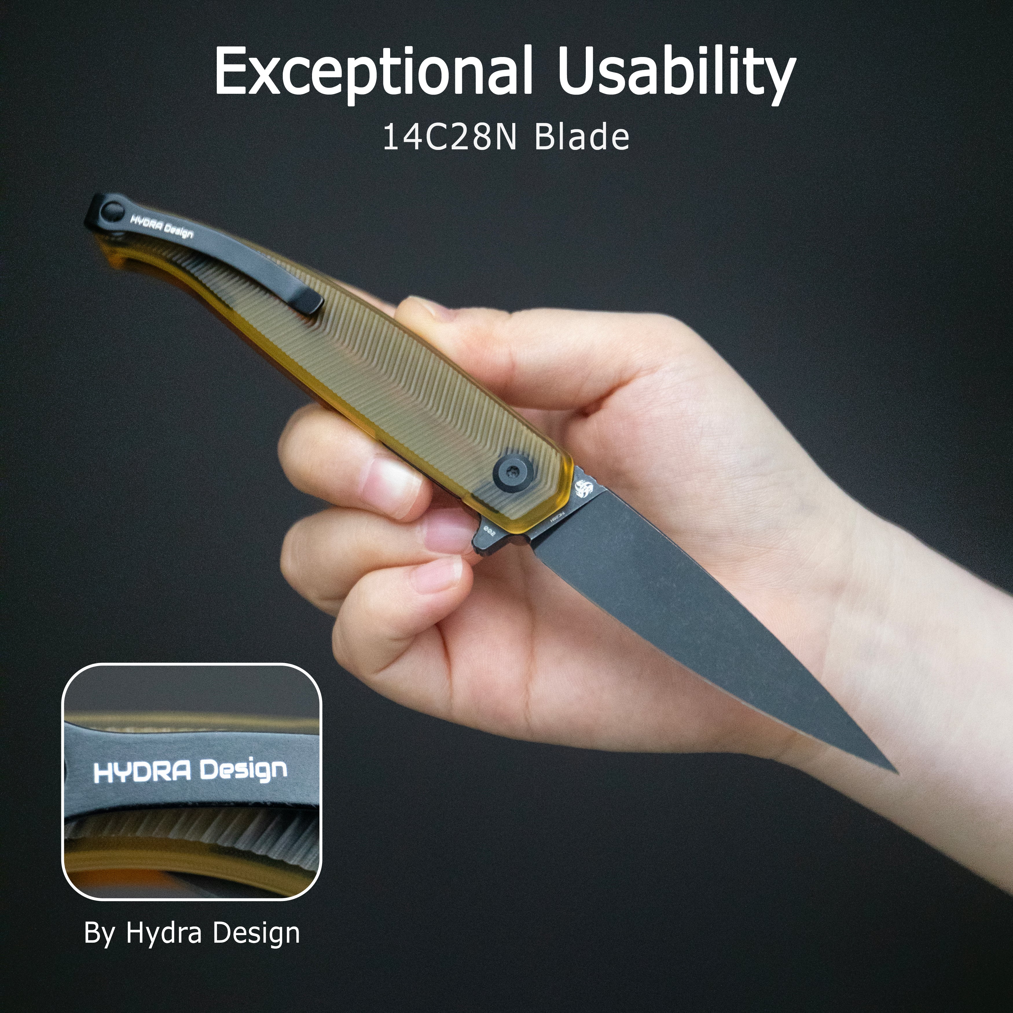 Kubey MOS Outdoor Flipper Folding Knife Ultem Handle 3.27" Stonewash 14C28N Blade KU361D