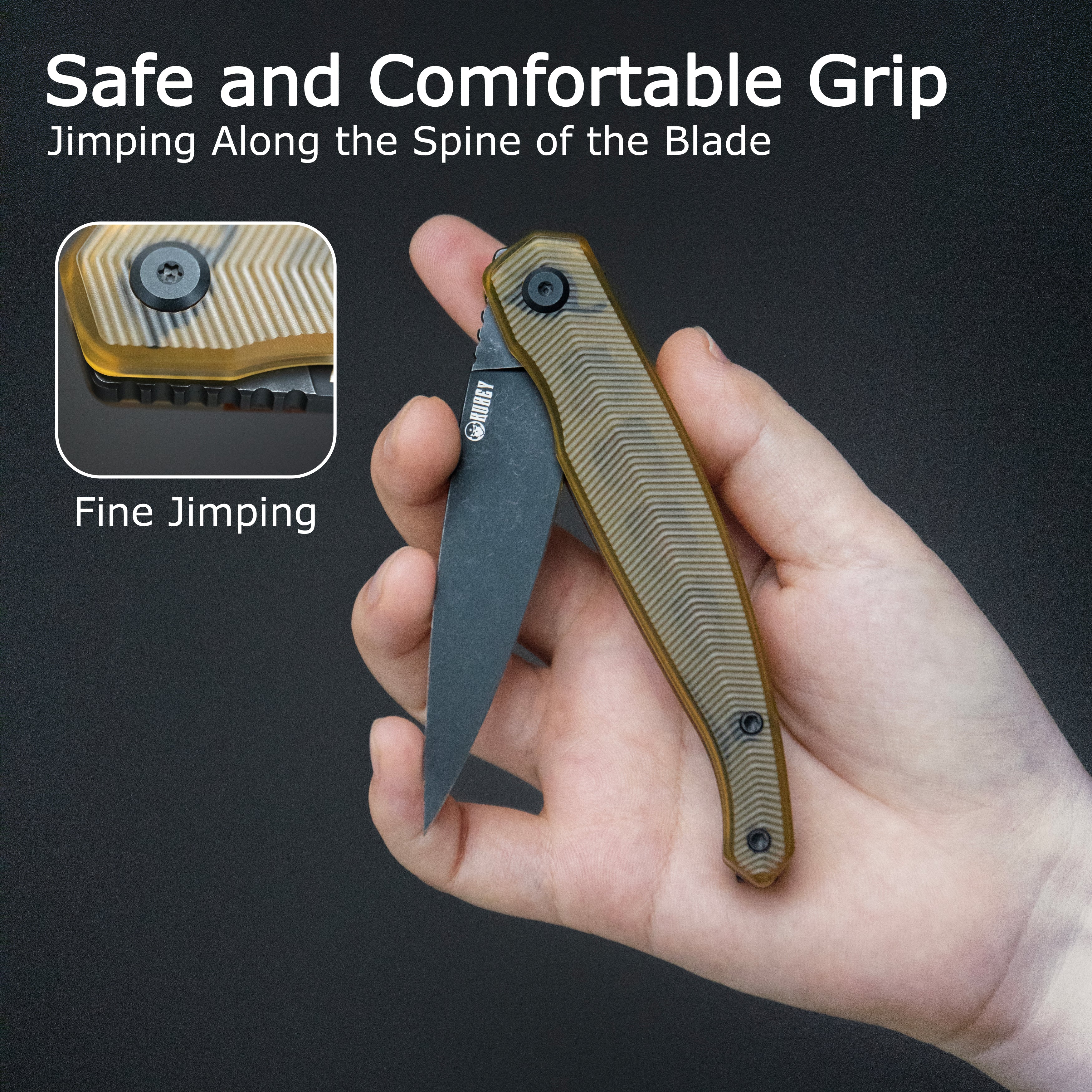 Kubey MOS Outdoor Flipper Folding Knife Ultem Handle 3.27" Stonewash 14C28N Blade KU361D