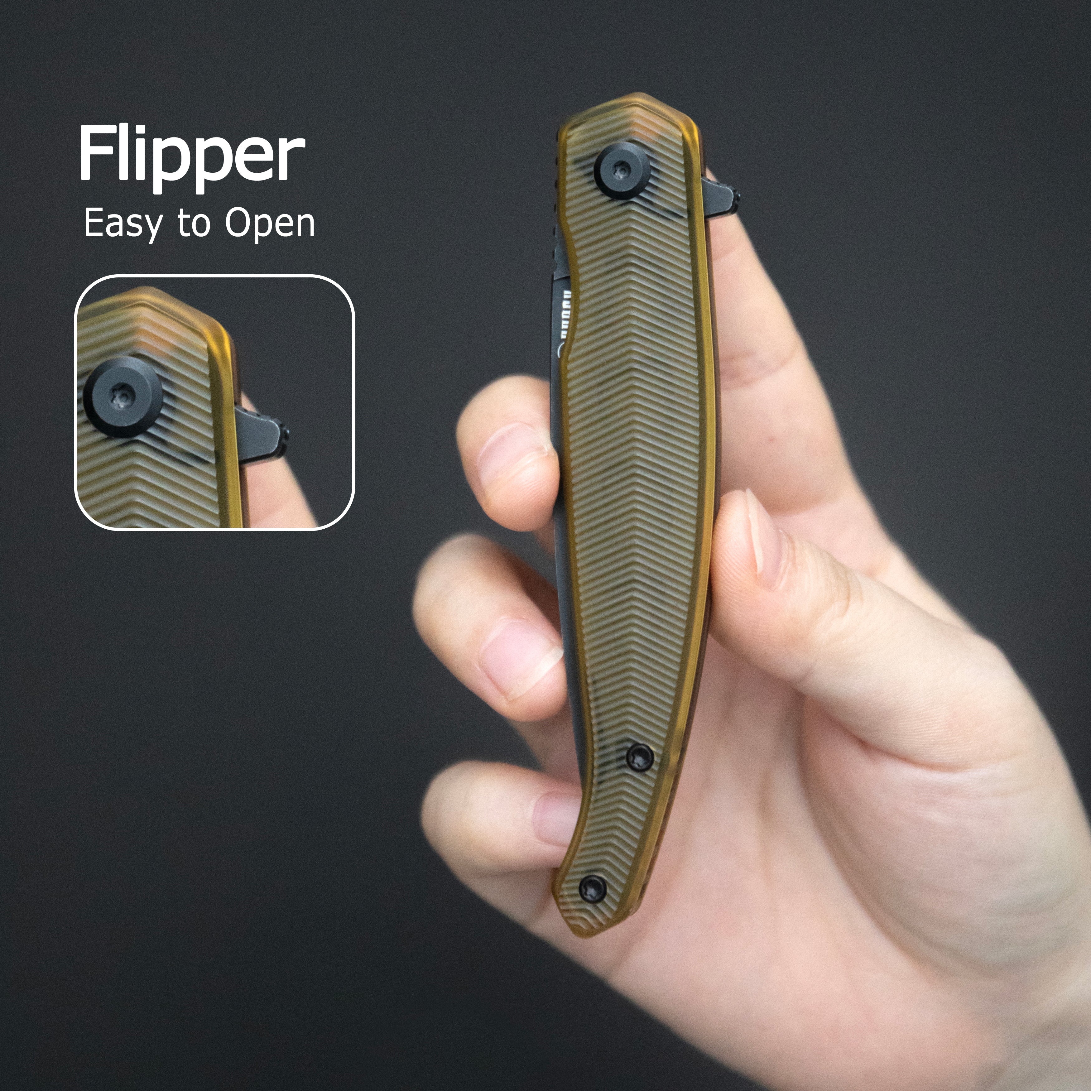 Kubey MOS Outdoor Flipper Folding Knife Ultem Handle 3.27" Stonewash 14C28N Blade KU361D