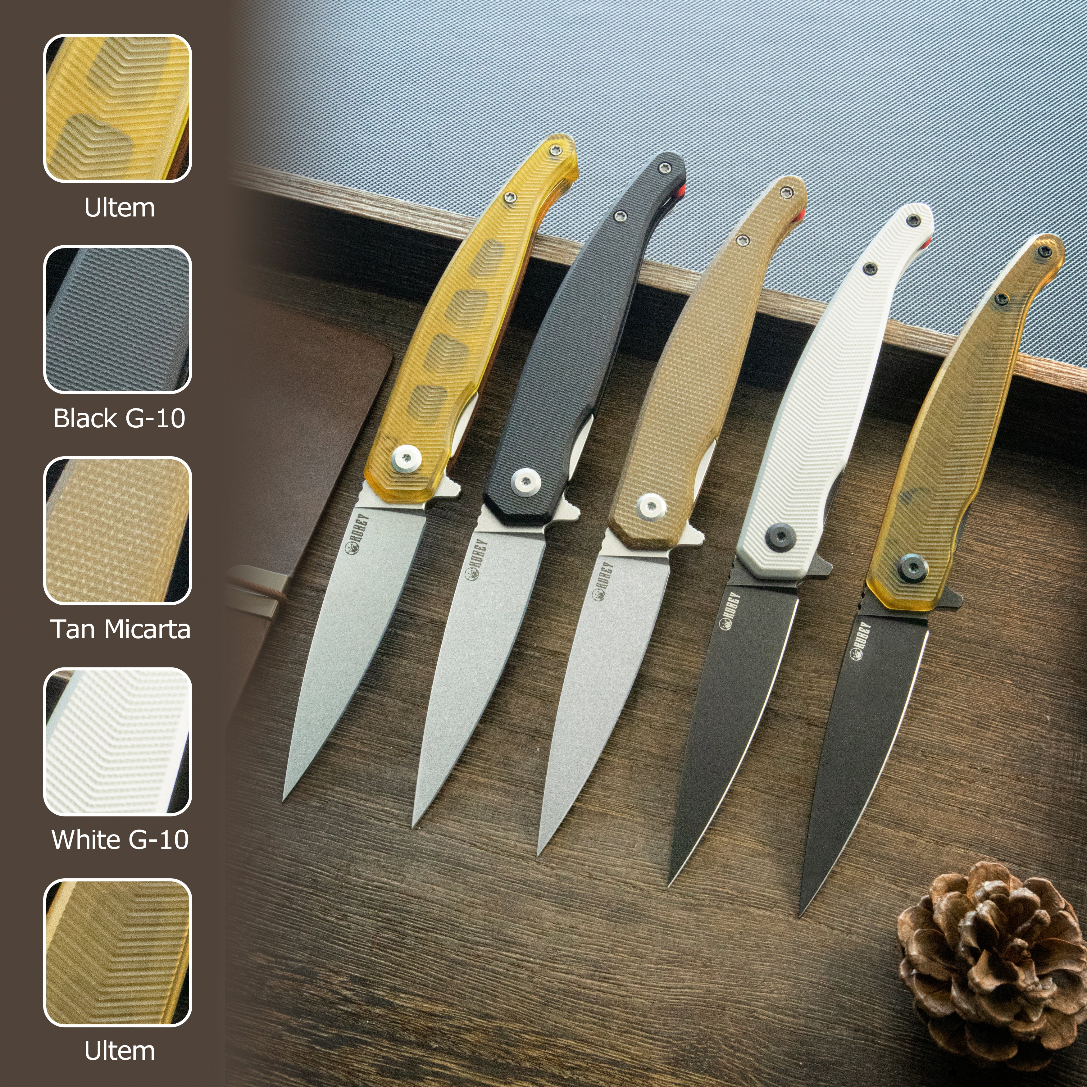 Kubey MOS Outdoor Flipper Folding Knife Ultem Handle 3.27" Stonewash 14C28N Blade KU361D